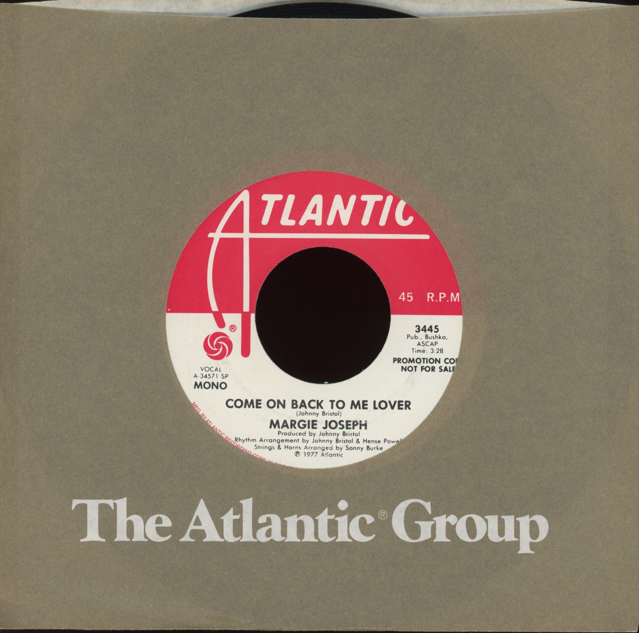 Margie Joseph - Come On Back To Me Lover on Atlantic Promo