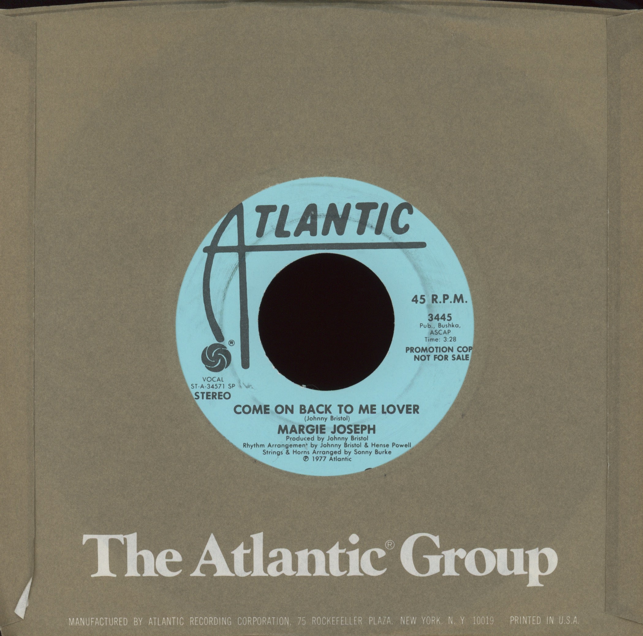 Margie Joseph - Come On Back To Me Lover on Atlantic Promo