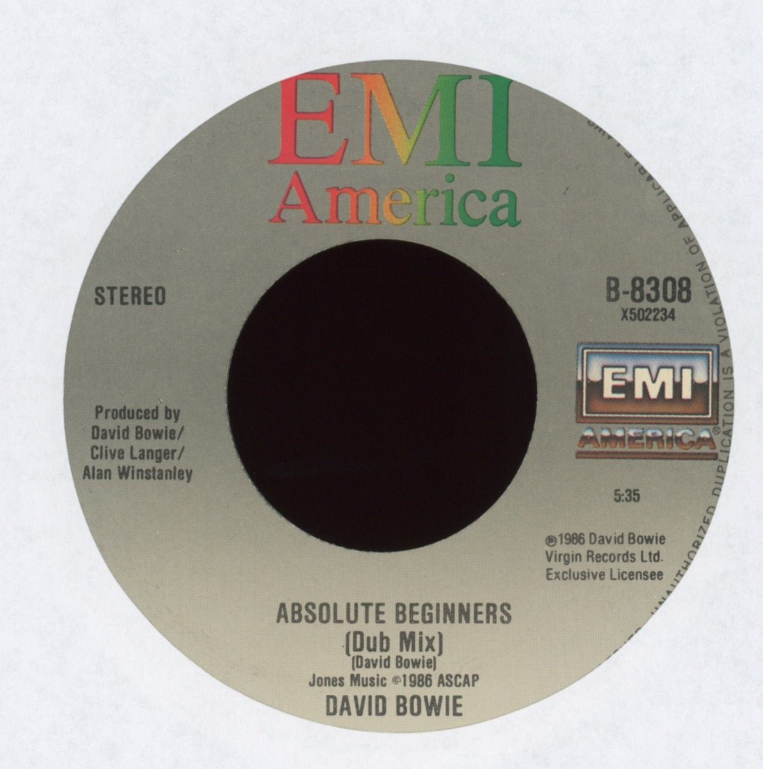 David Bowie - Absolute Beginners on EMI America With Picture Sleeve