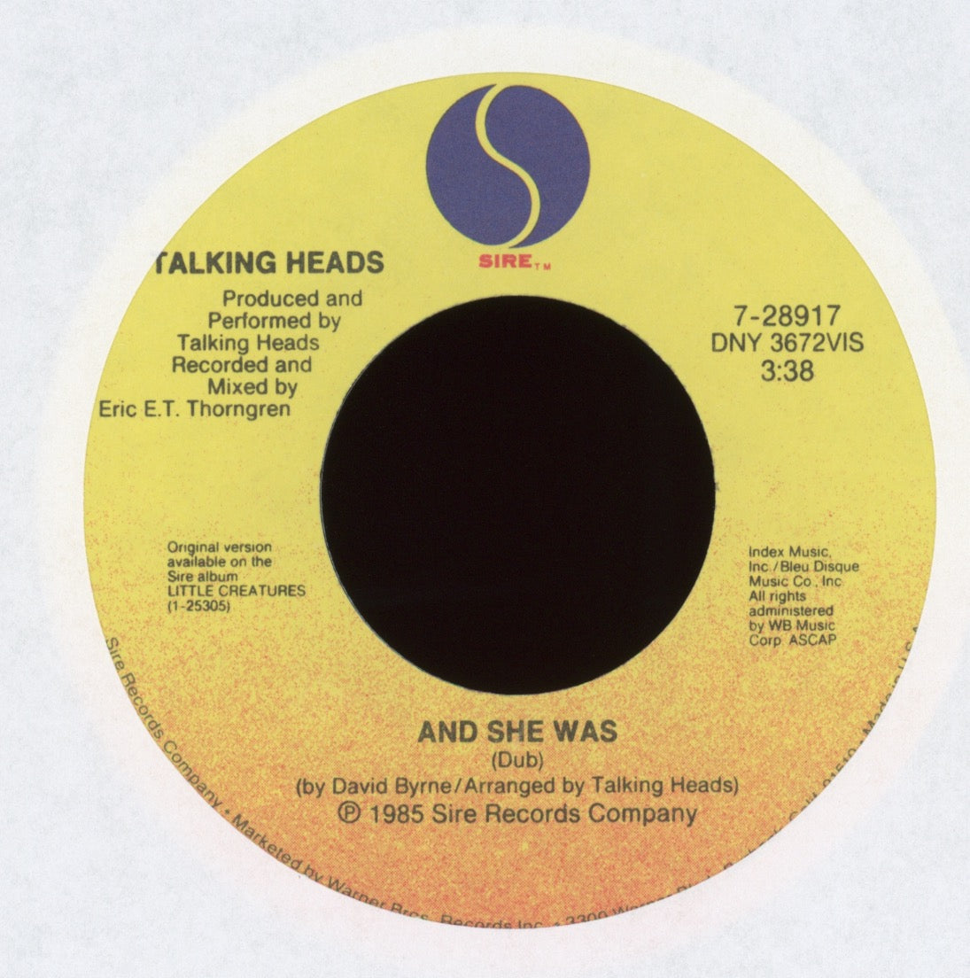 Talking Heads - And She Was on Sire With Picture Sleeve