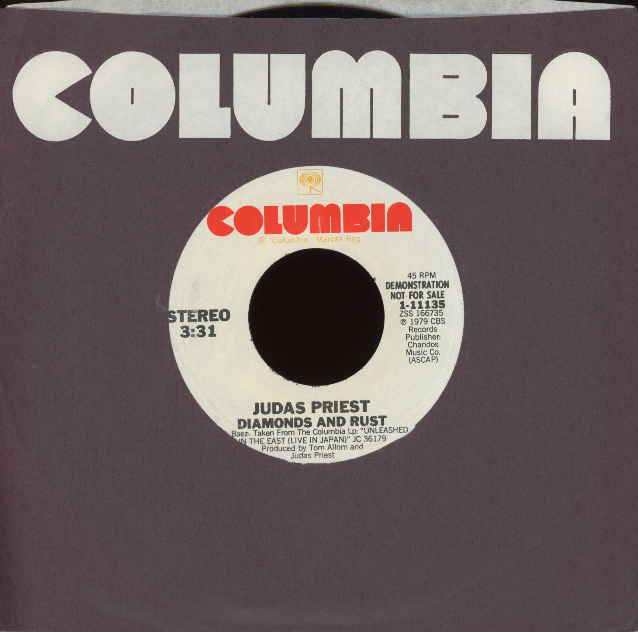 Judas Priest - Diamonds And Rust on Columbia Promo