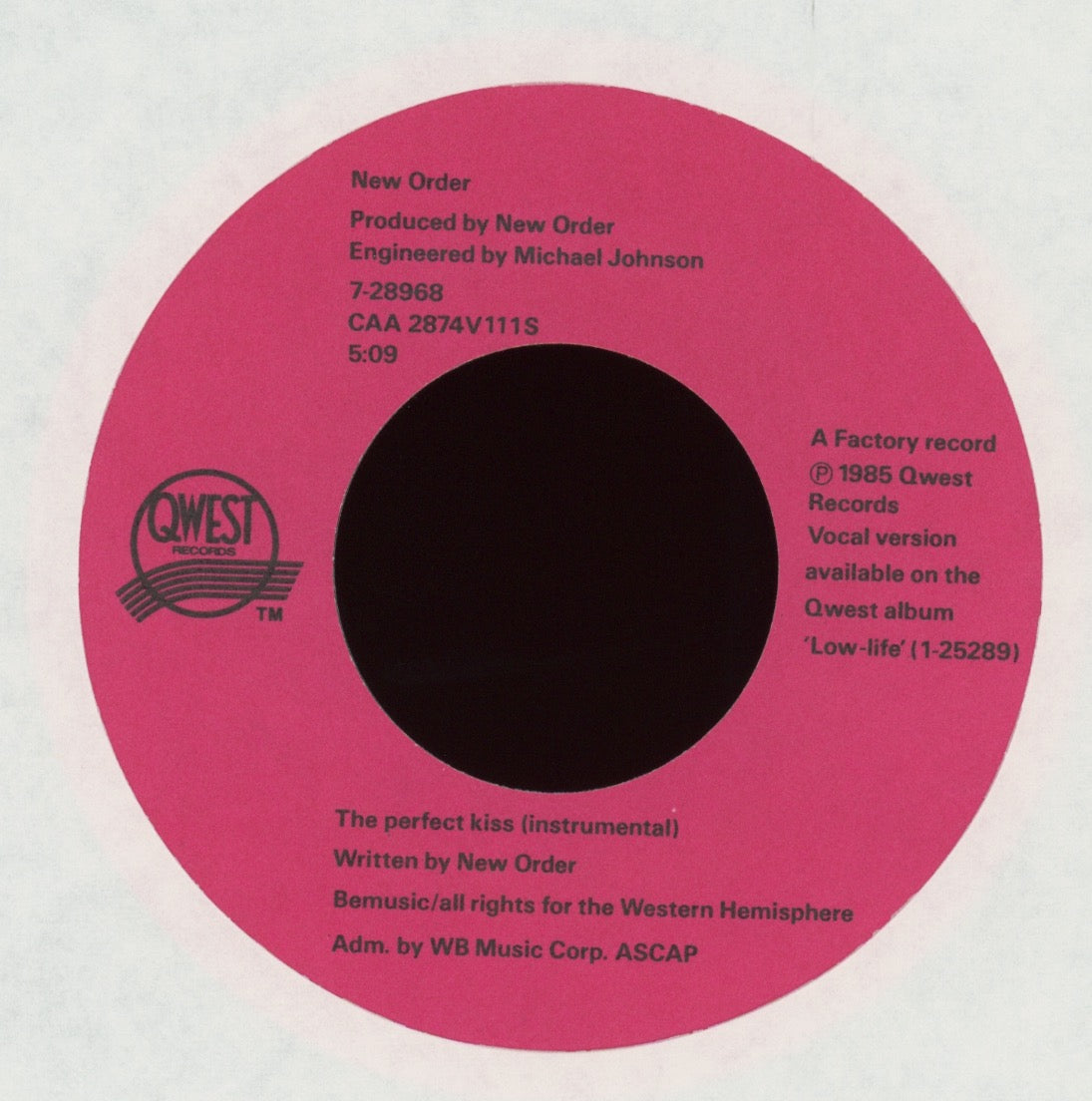 New Order - The Perfect Kiss on Qwest With Picture Sleeve