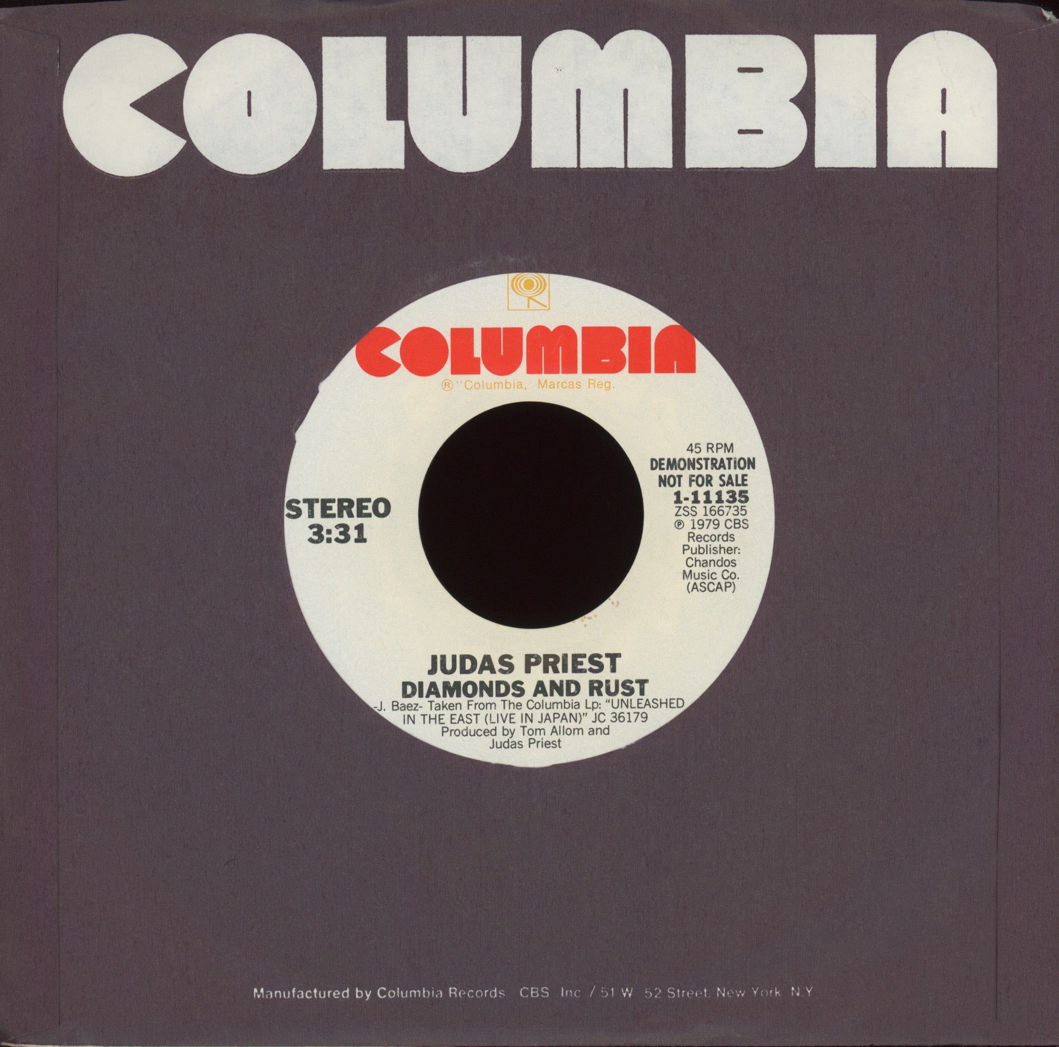 Judas Priest - Diamonds And Rust on Columbia Promo