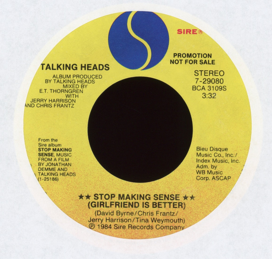 Talking Heads - Stop Making Sense (Girlfriend Is Better) on Sire Promo