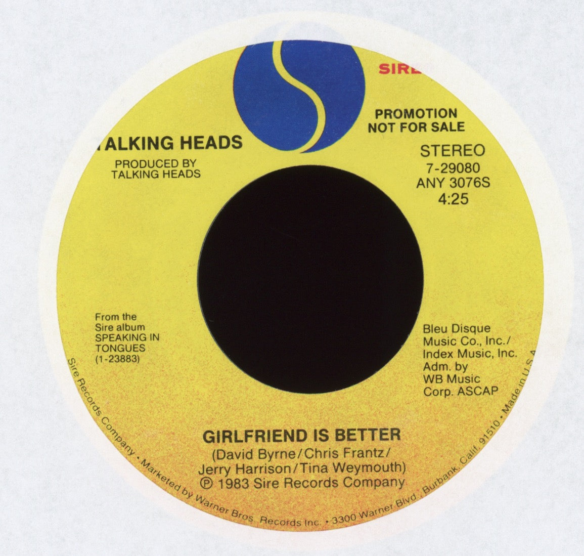 Talking Heads - Stop Making Sense (Girlfriend Is Better) on Sire Promo