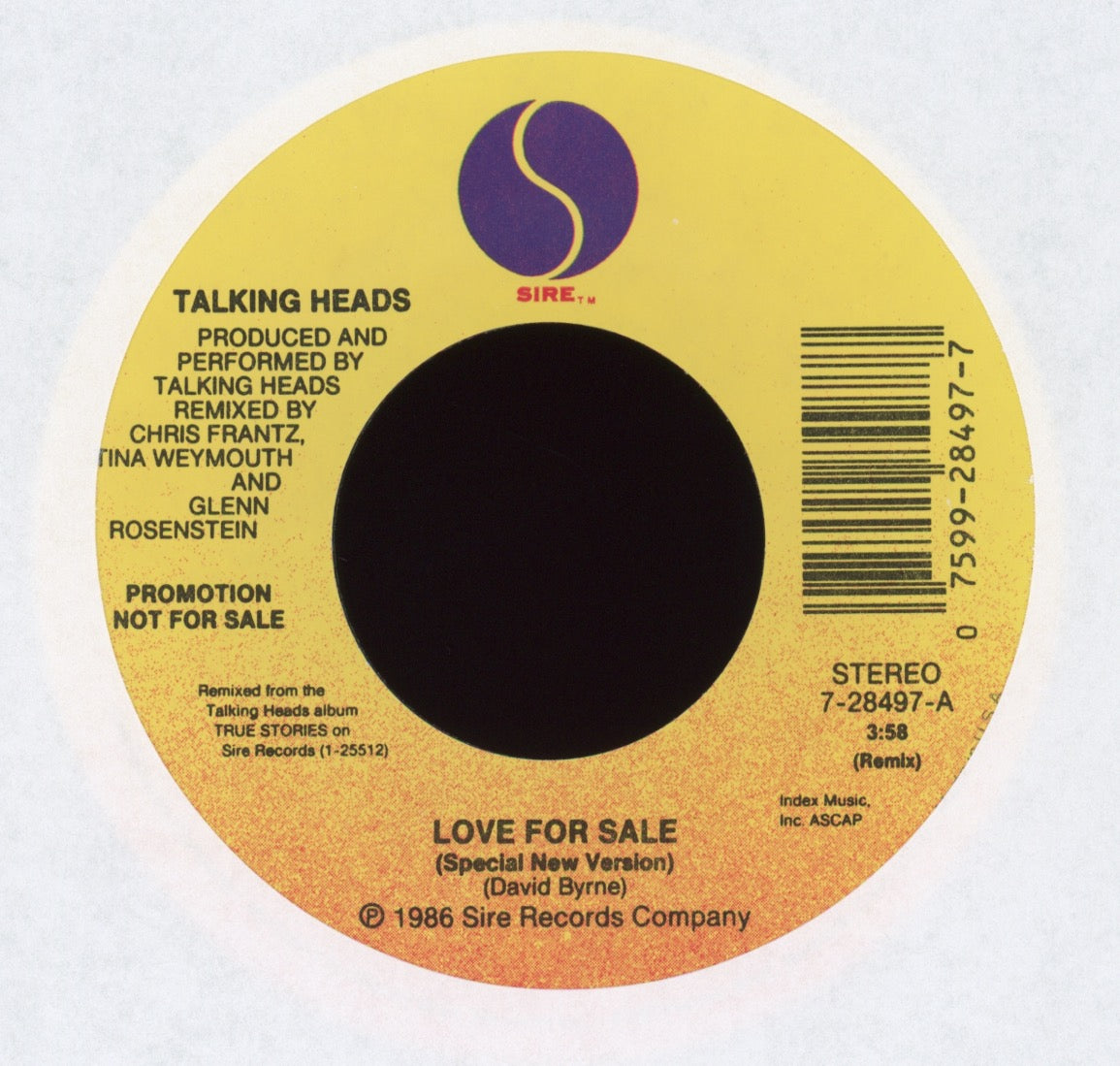Talking Heads - Love For Sale on Sire Promo With Picture Sleeve