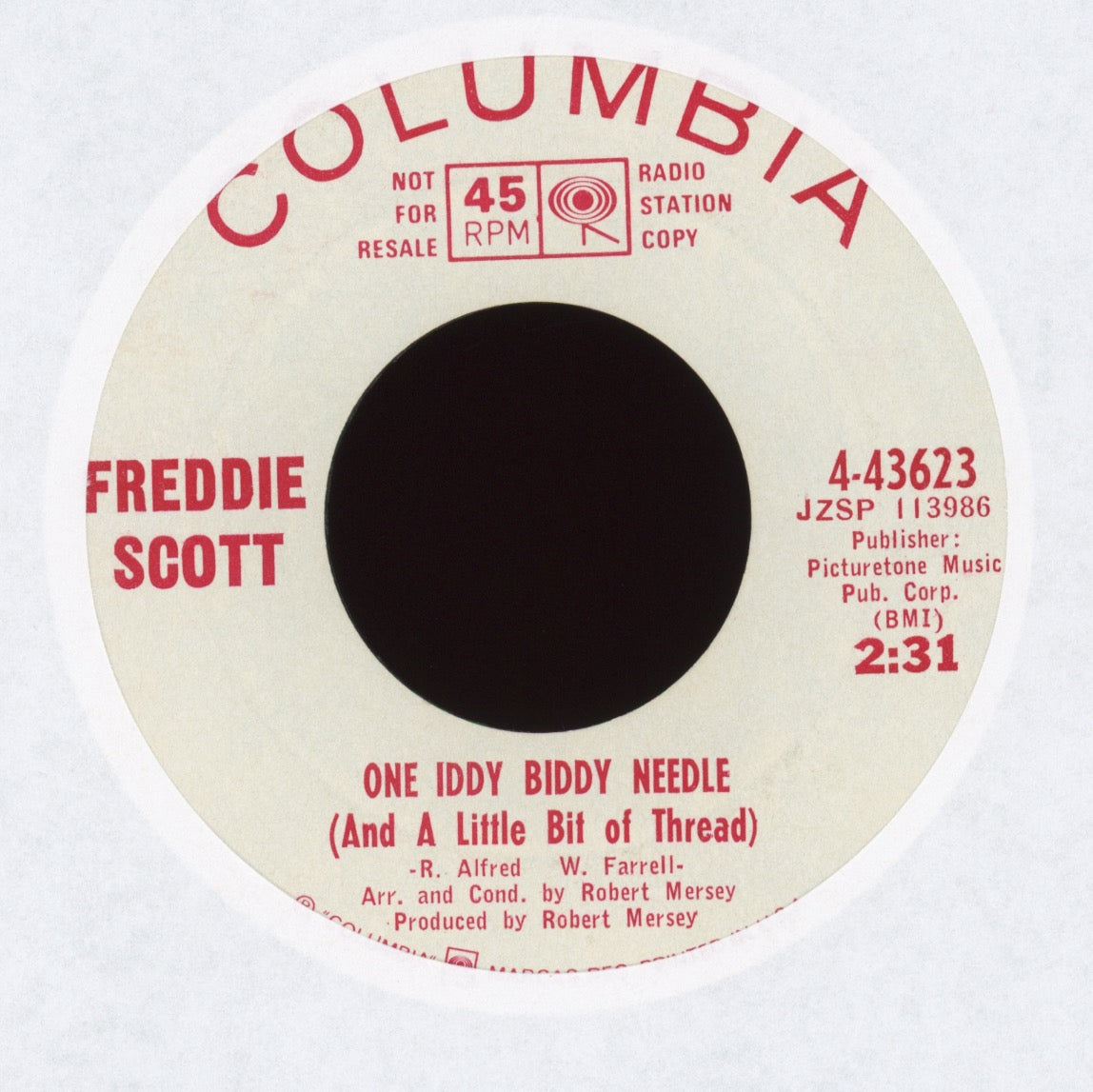 Freddie Scott - One Iddy Biddy Needle on Columbia Promo