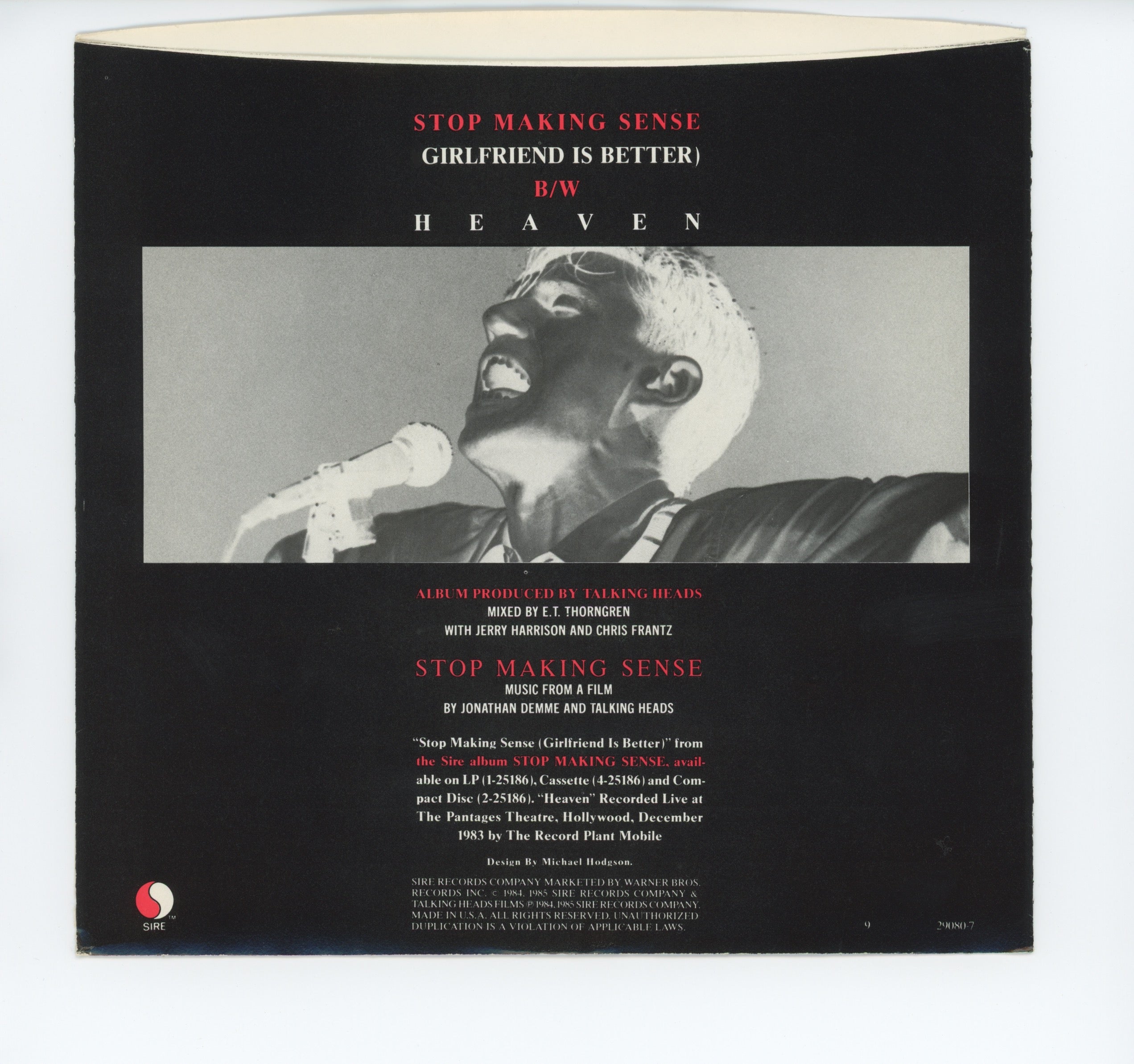 Talking Heads - Stop Making Sense (Girlfriend Is Better) on Sire Promo