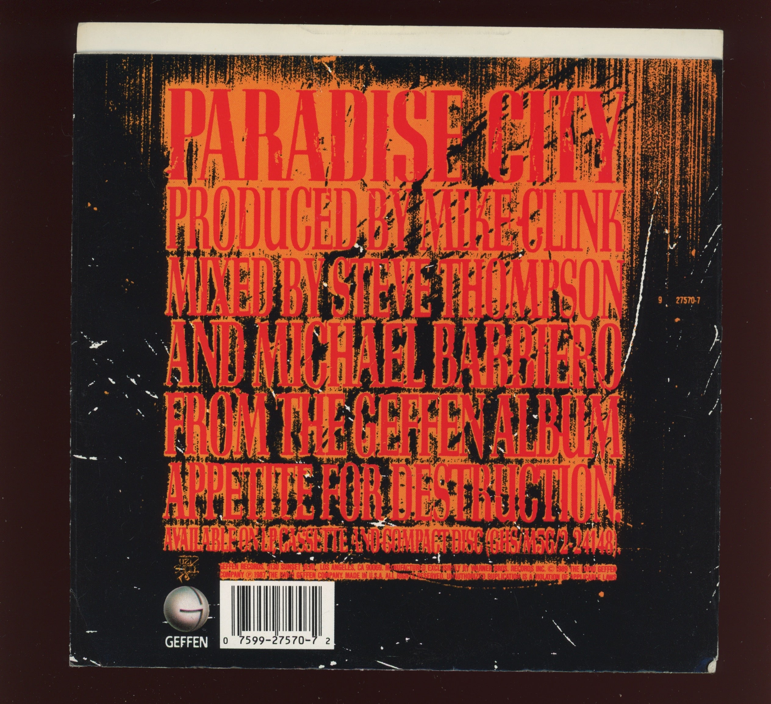 Guns N' Roses - Paradise City on Geffen With Picture Sleeve