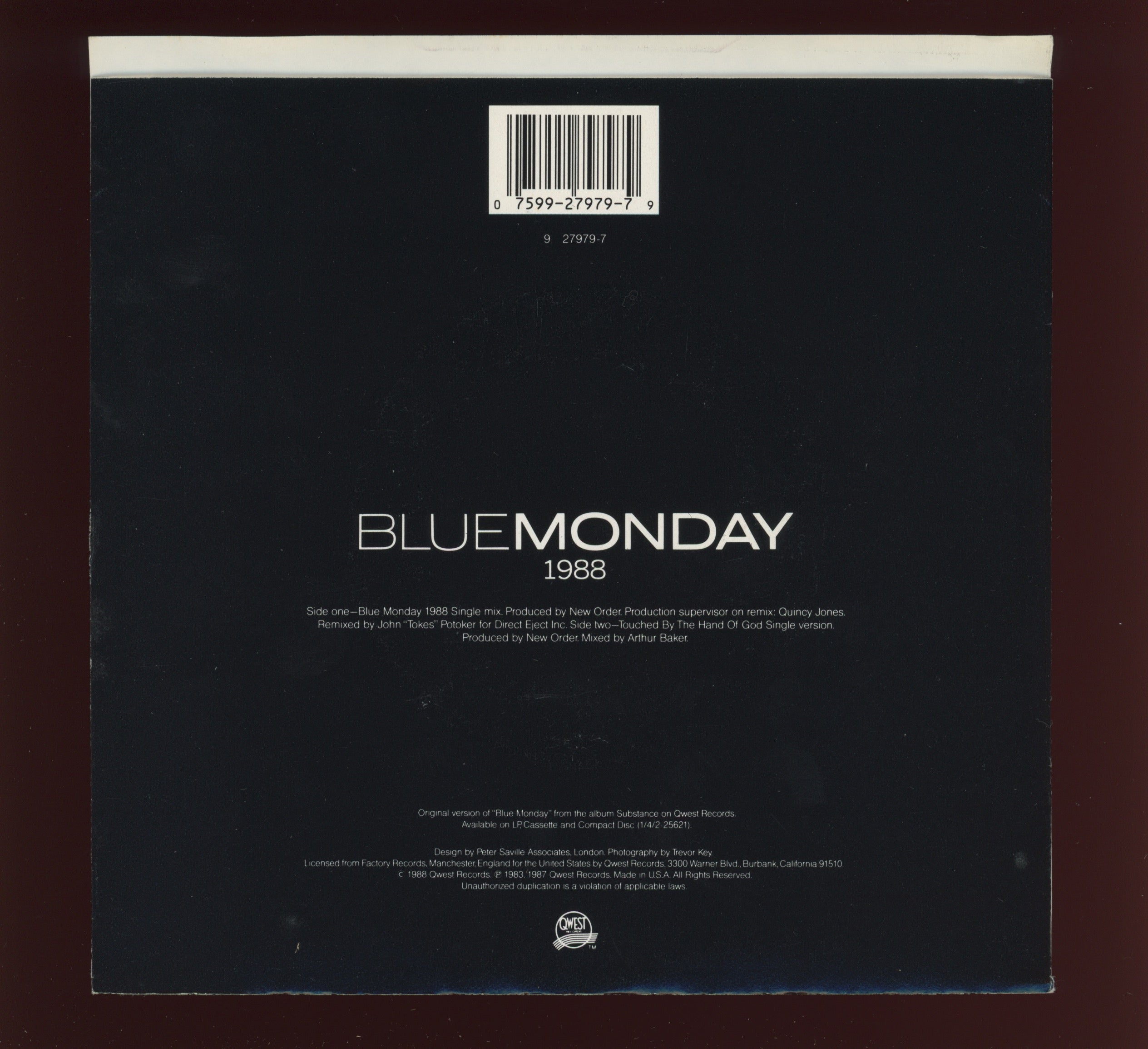 New Order - Blue Monday 1988 on Qwest With Picture Sleeve