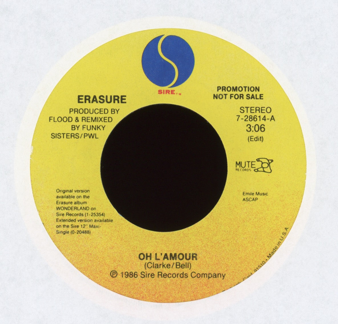 Erasure - Oh L'Amour on Sire Promo