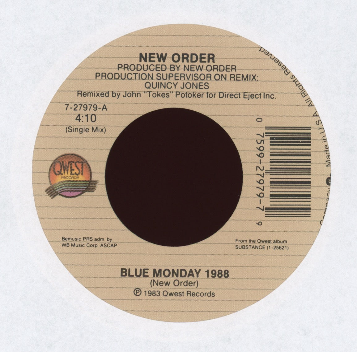 New Order - Blue Monday 1988 on Qwest With Picture Sleeve