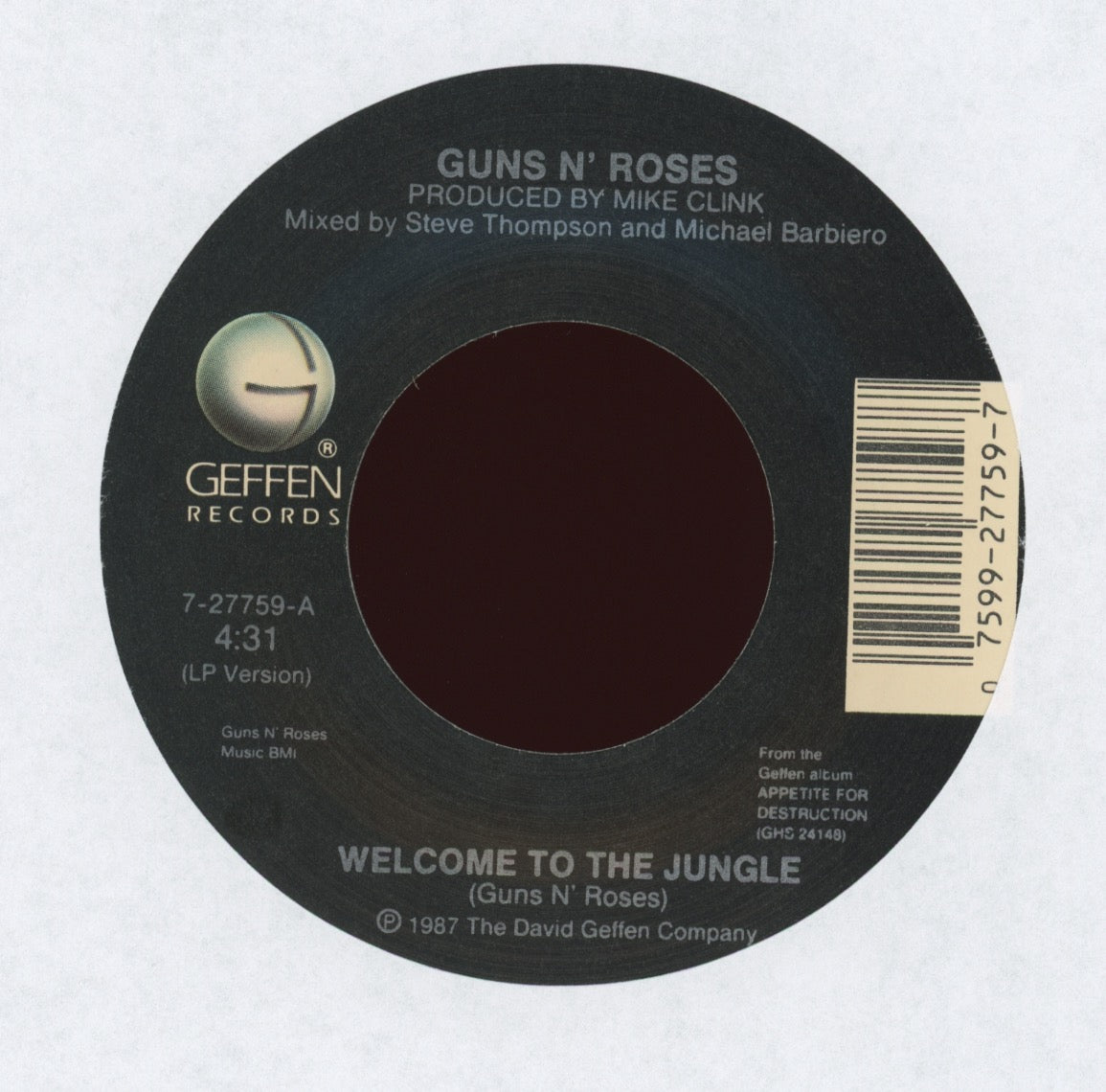 Guns N' Roses - Welcome To The Jungle on Geffen With Picture Sleeve