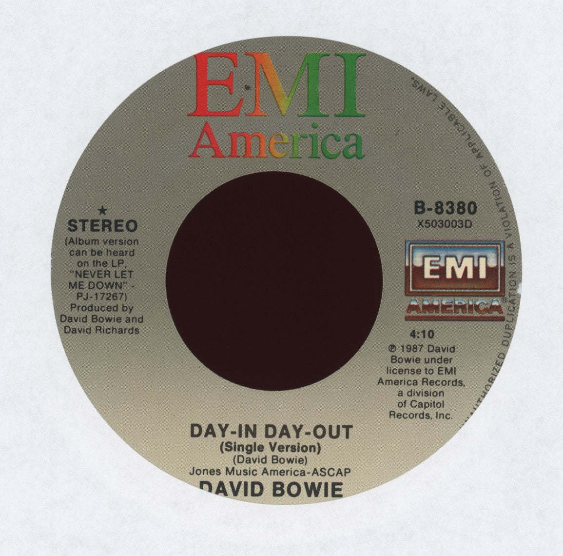 David Bowie - Day-In Day-Out on EMI America With Picture Sleeve
