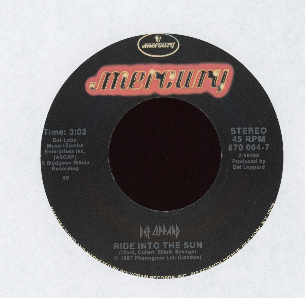 Def Leppard - Hysteria on Mercury With Picture Sleeve