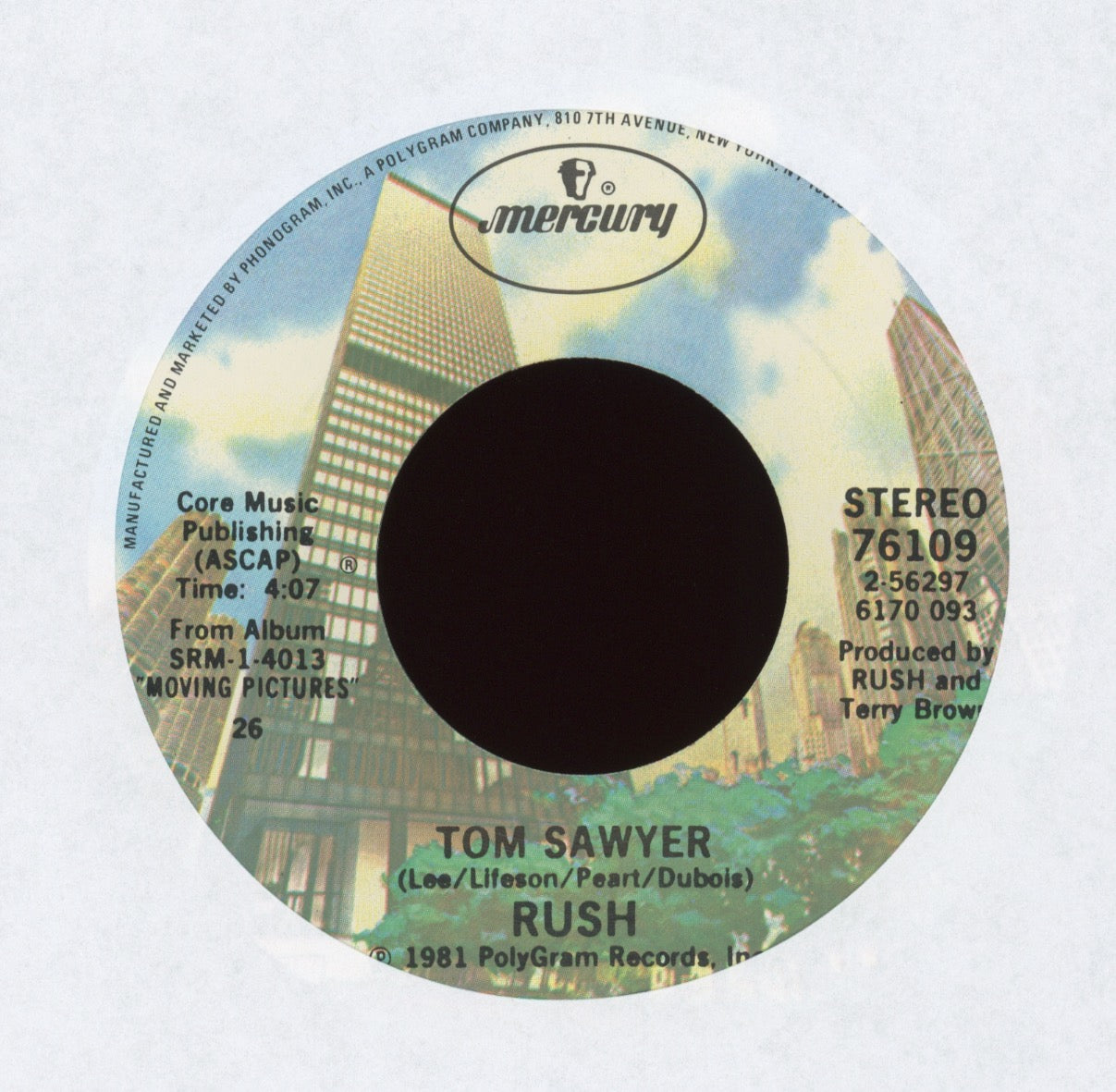 Rush - Tom Sawyer on Mercury With Picture Sleeve