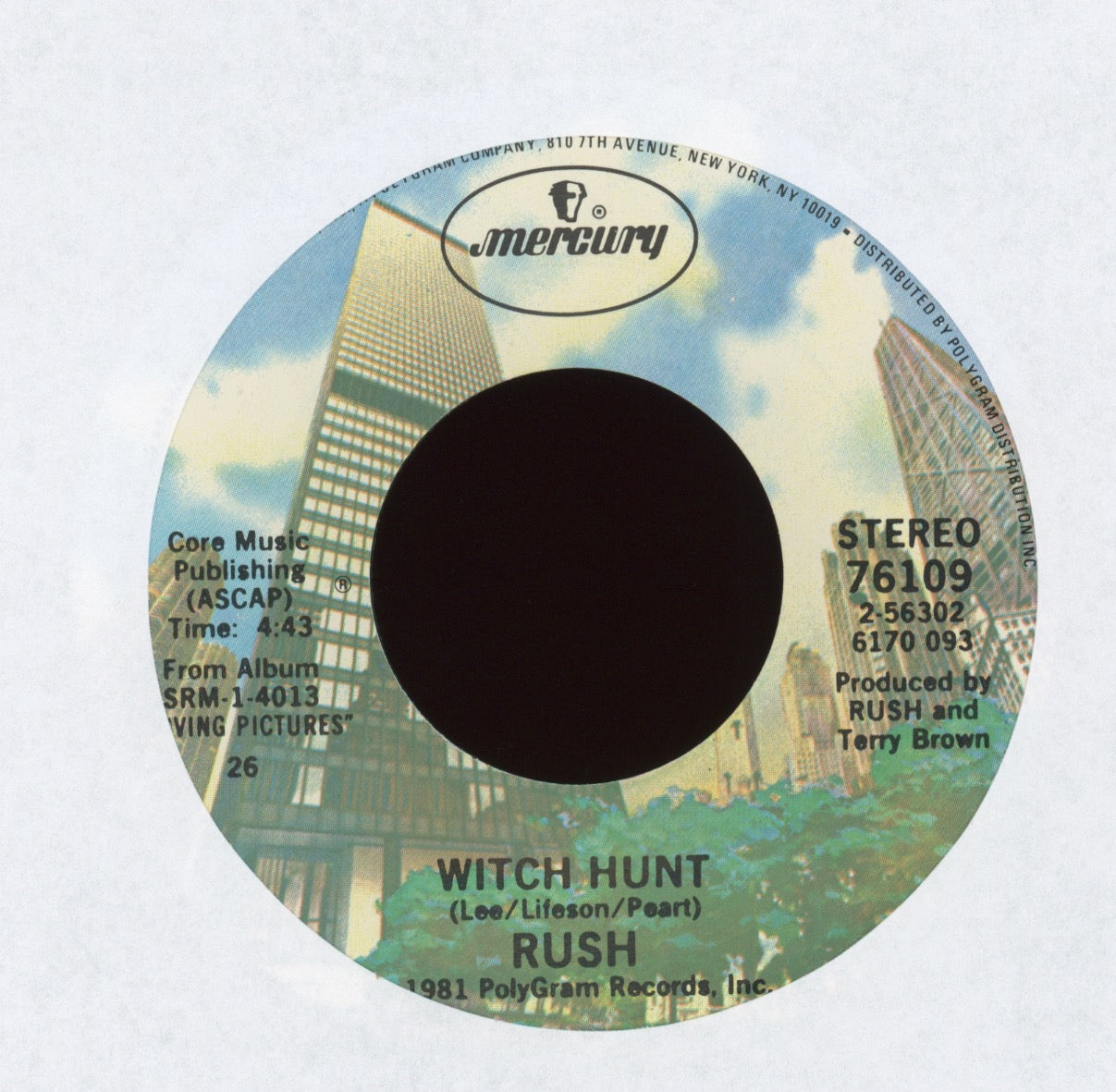 Rush - Tom Sawyer on Mercury With Picture Sleeve