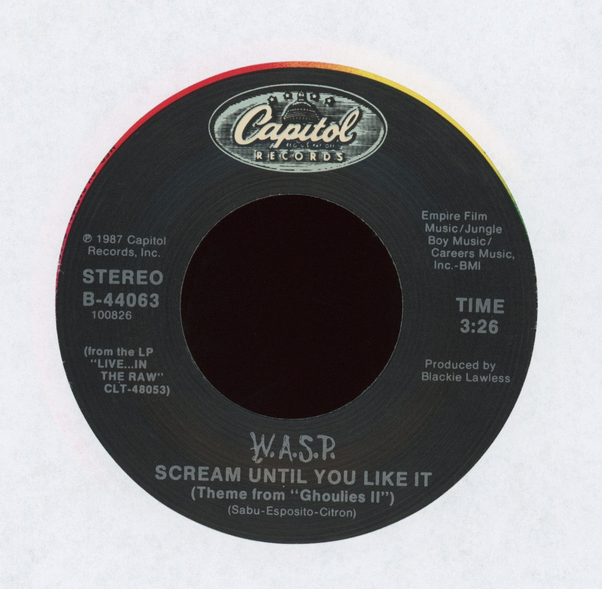 W.A.S.P. - Scream Until You Like It (Theme From 'Ghoulies II') on Capitol With Picture Sleeve