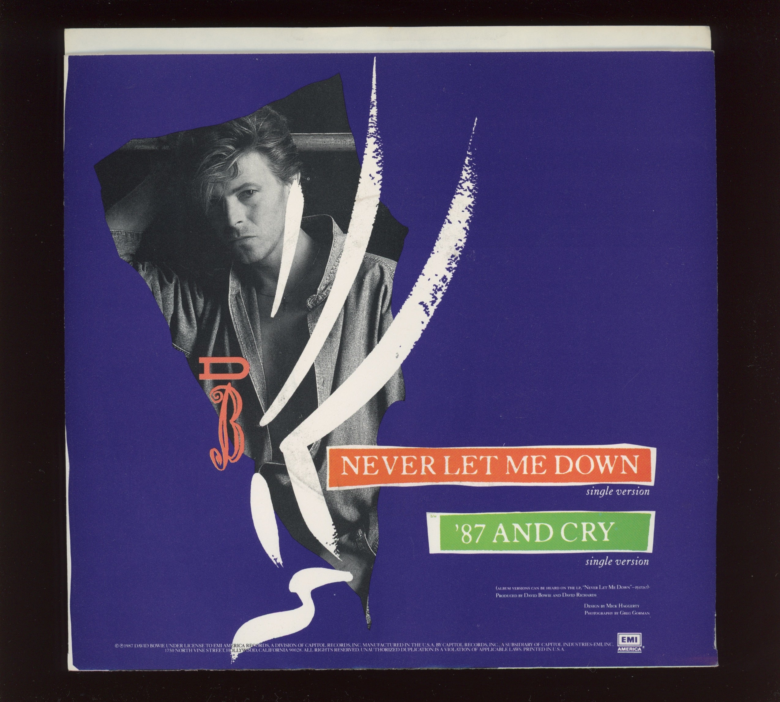 David Bowie - Never Let Me Down (Single Version) on EMI America With Picture Sleeve