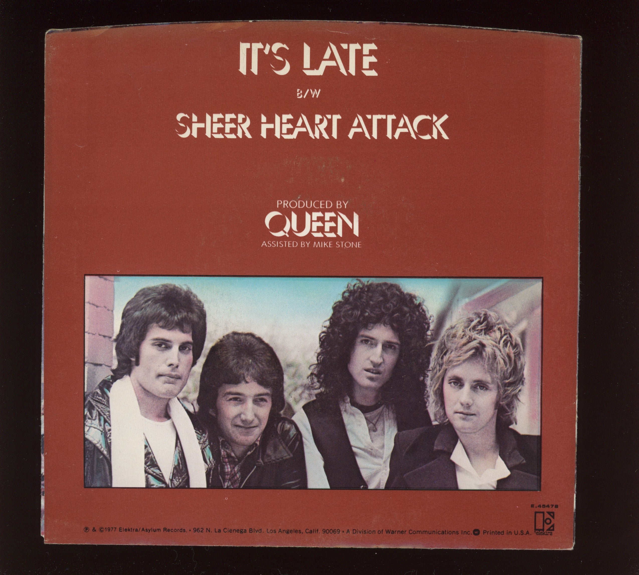 Queen - It's Late on Elektra With Picture Sleeve