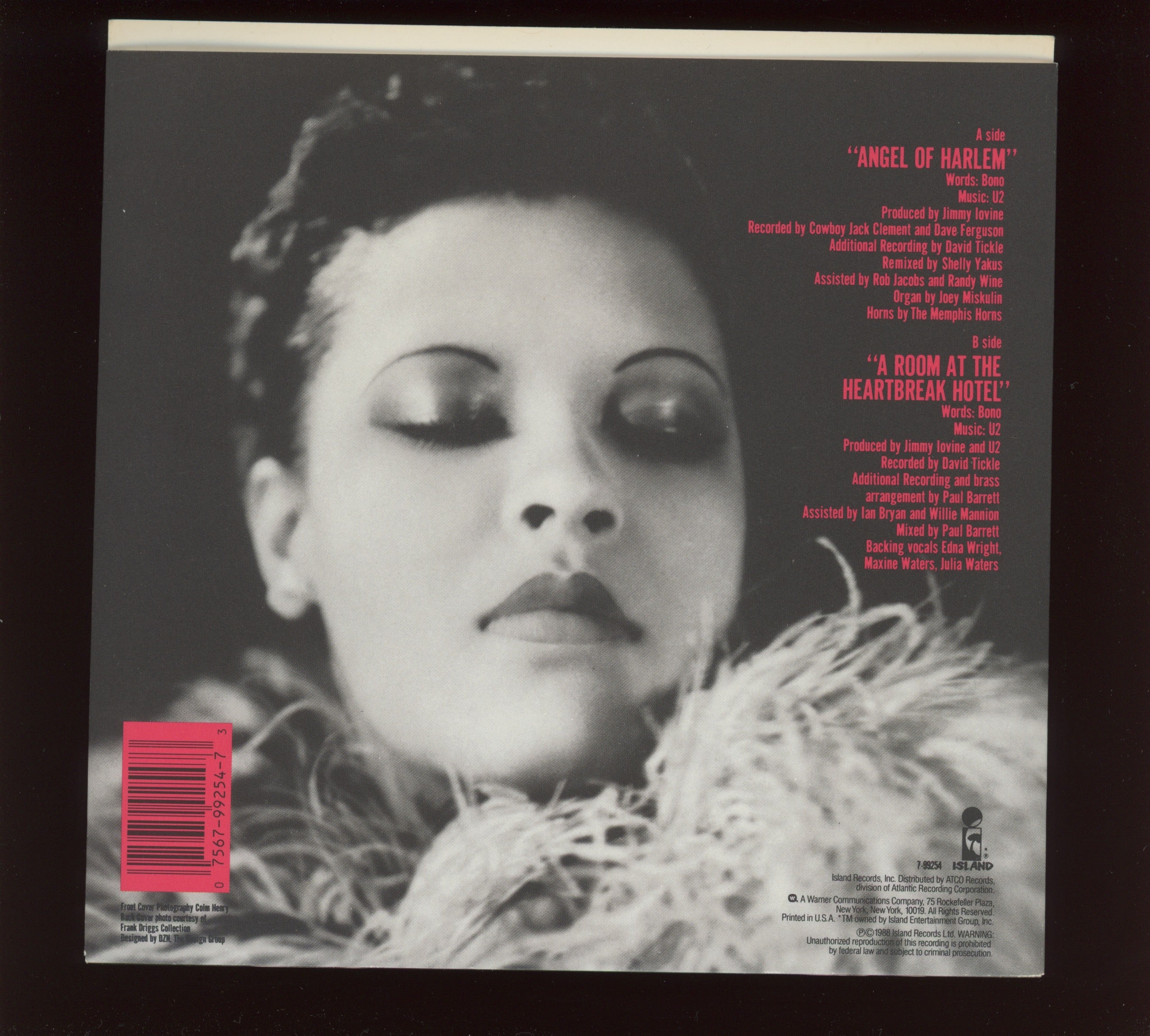 U2 - Angel Of Harlem on Island With Picture Sleeve