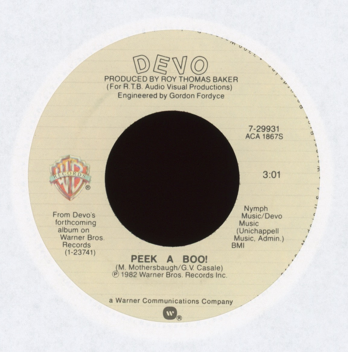 Devo - Peek-A-Boo! on WB With Picture Sleeve