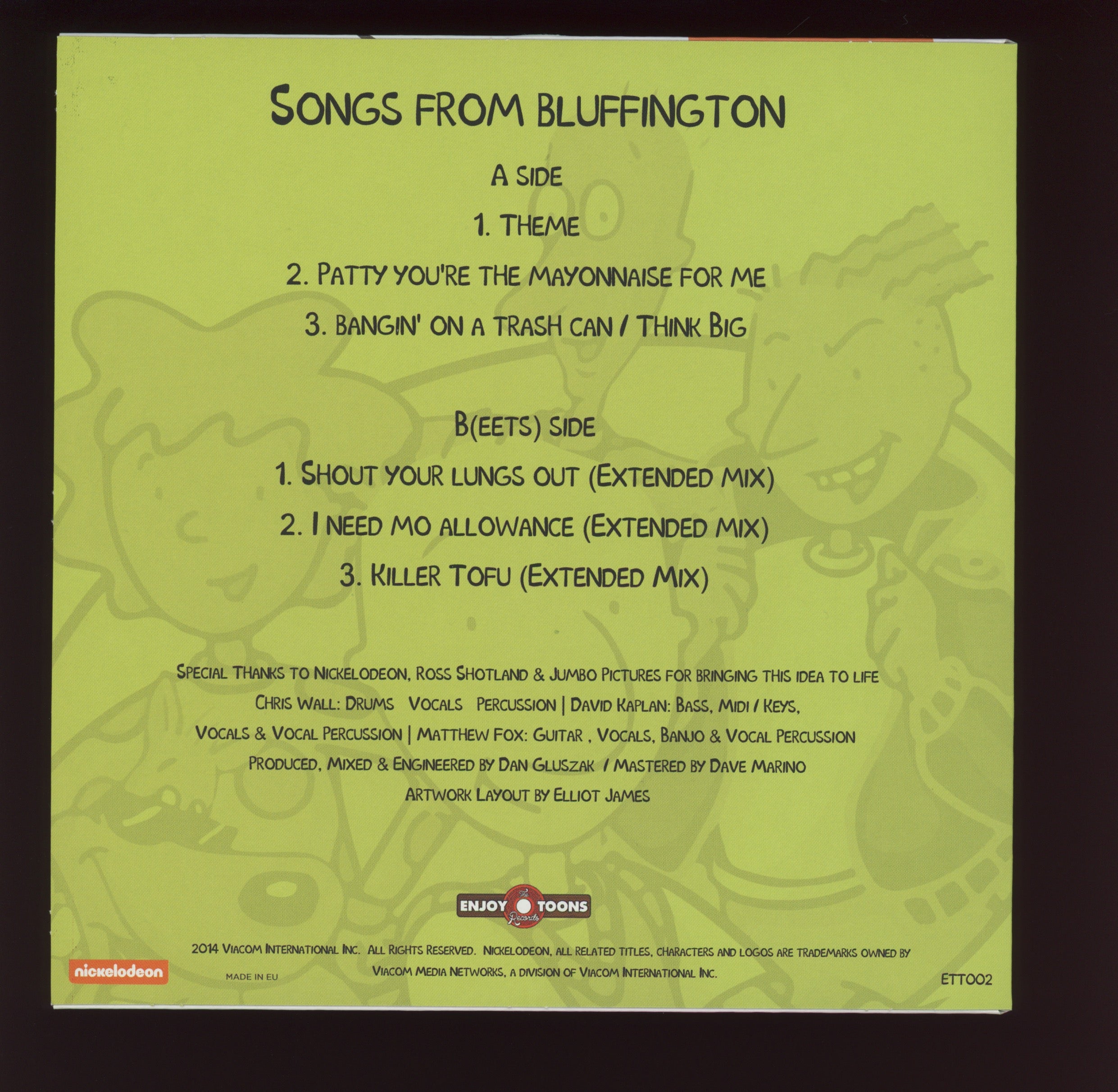 Doug & The Beets - Songs From Bluffington on Enjoy the Toons Splatter Vinyl