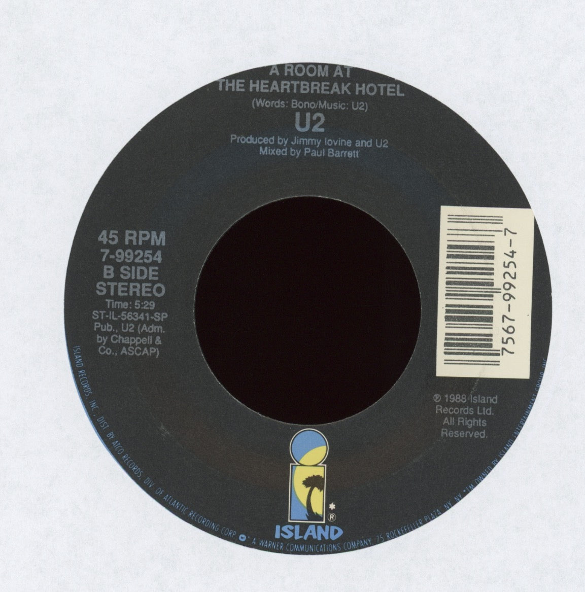 U2 - Angel Of Harlem on Island With Picture Sleeve
