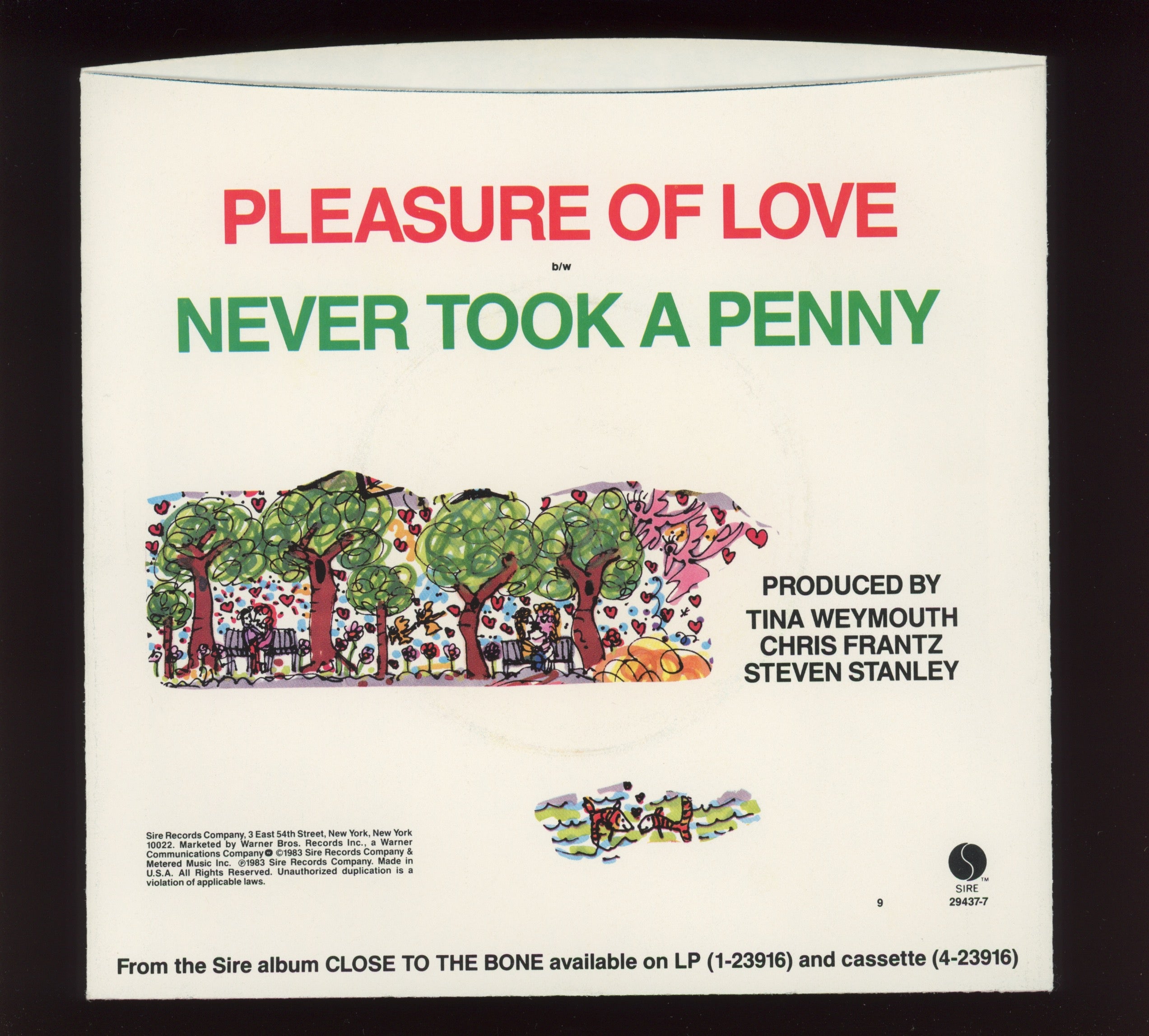 Tom Tom Club - The Pleasure Of Love on Sire With Picture Sleeve