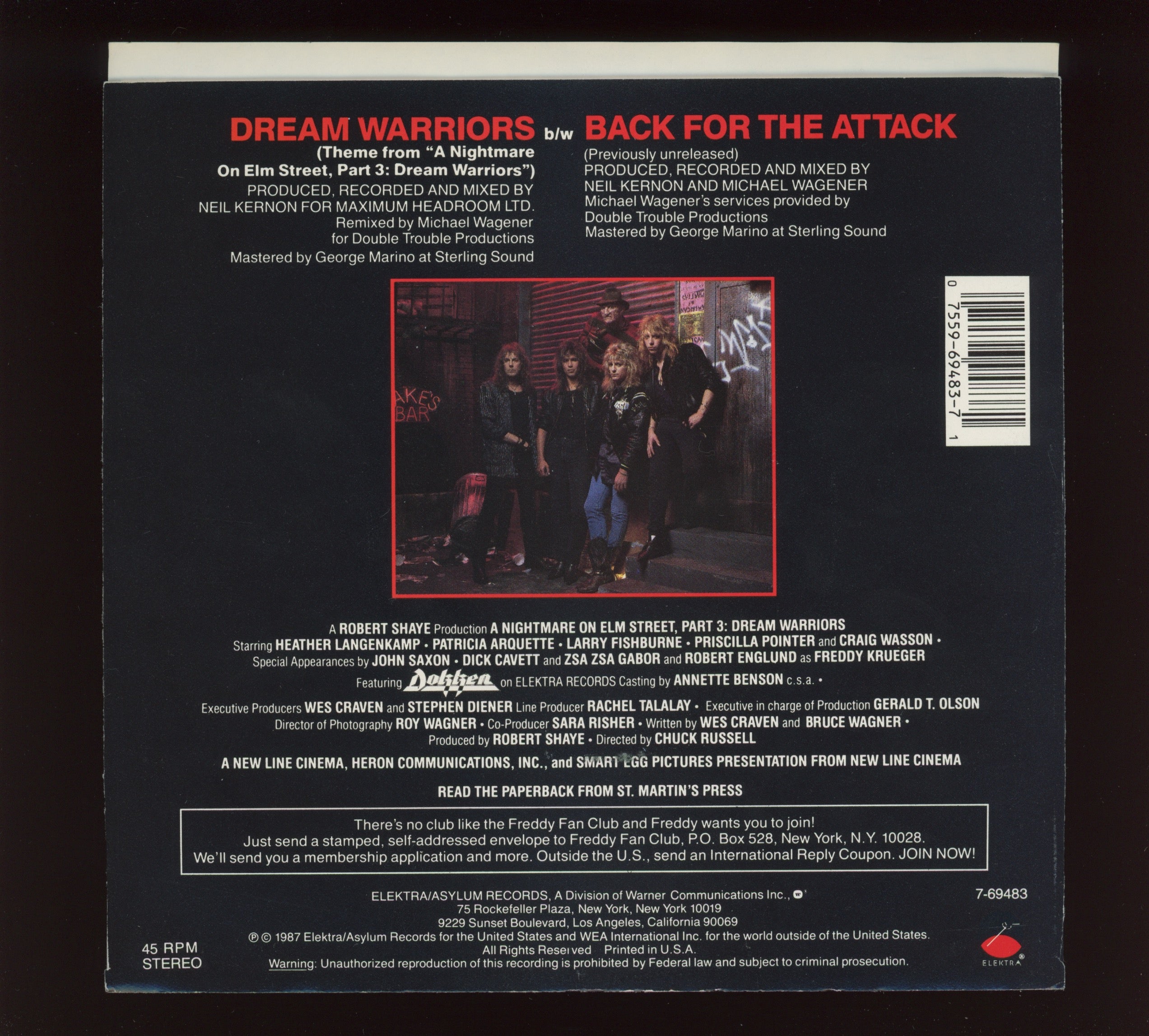 Dokken - Dream Warriors on Elektra With Picture Sleeve