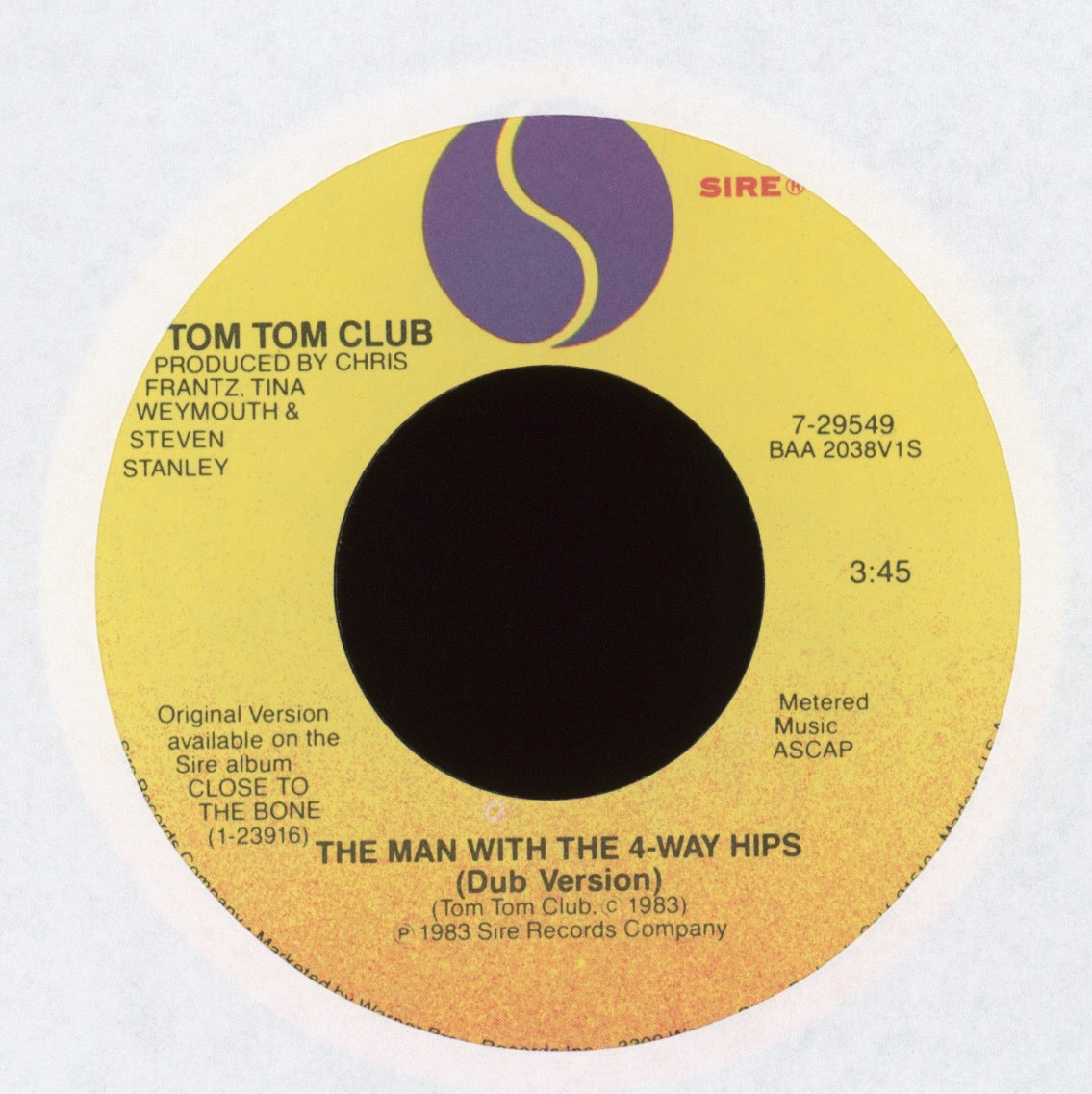 Tom Tom Club - The Man With The 4-Way Hips on Sire With Picture Sleeve
