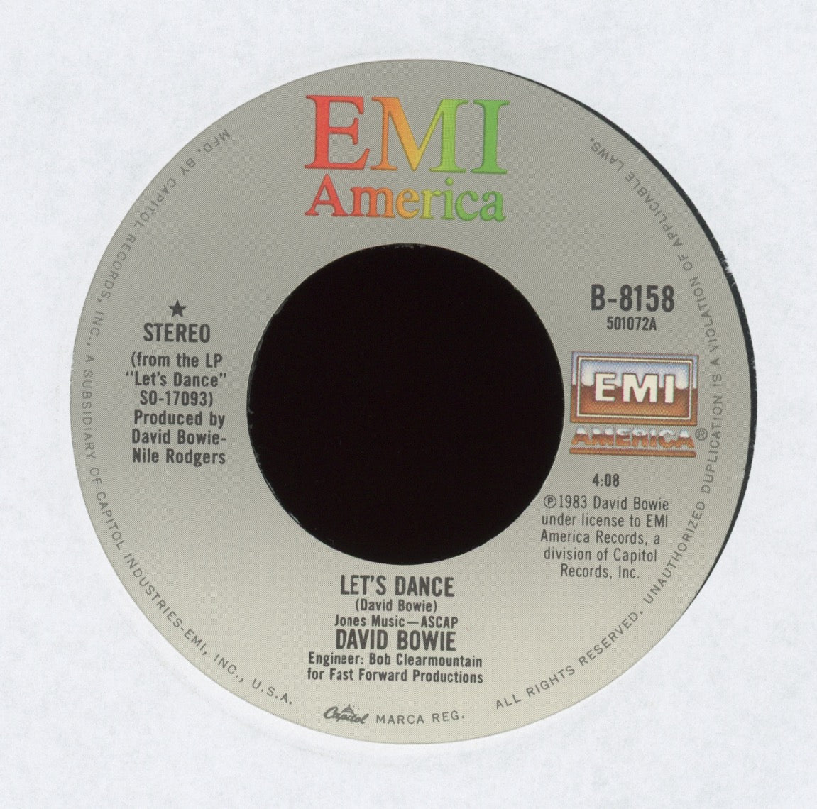 David Bowie - Let's Dance on EMI America With Picture Sleeve