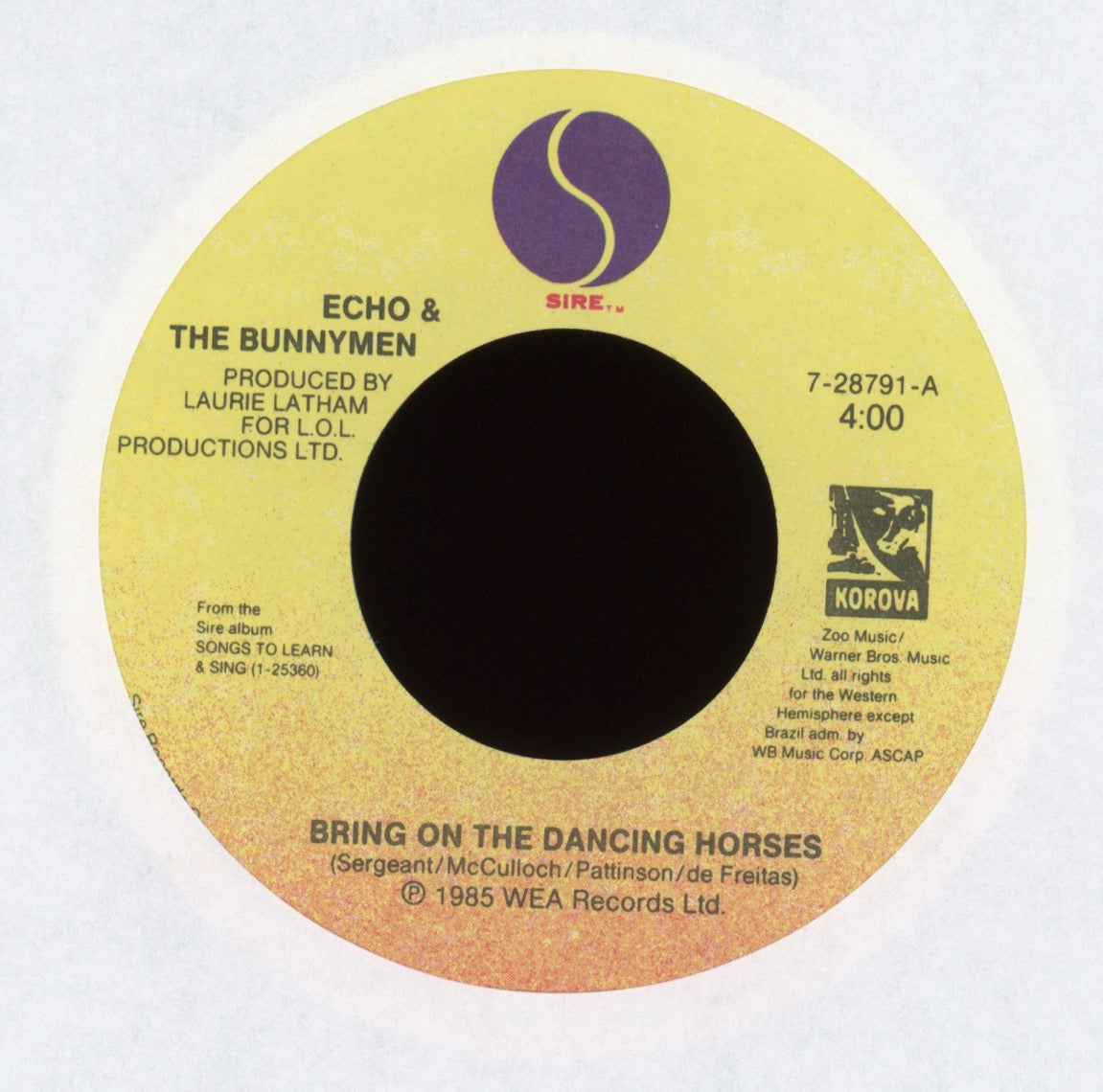 Echo & The Bunnymen - Bring On The Dancing Horses on Sire With Picture Sleeve