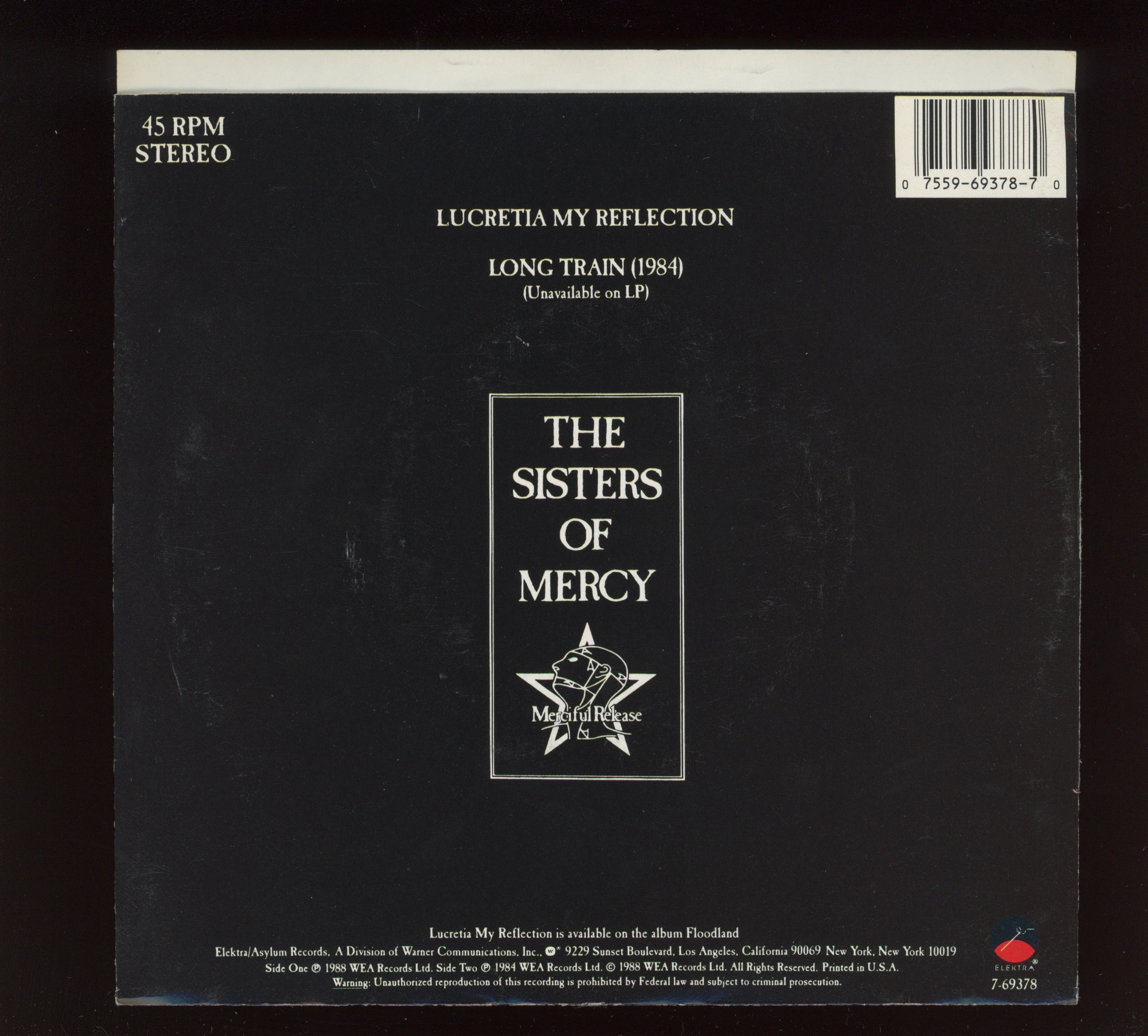 The Sisters Of Mercy - Lucretia My Reflection on Elektra With Picture Sleeve