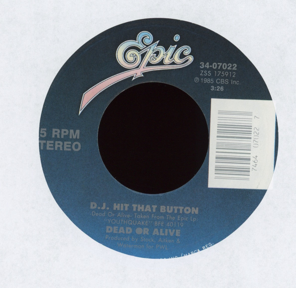 Dead Or Alive - Something In My House on Epic With Picture Sleeve