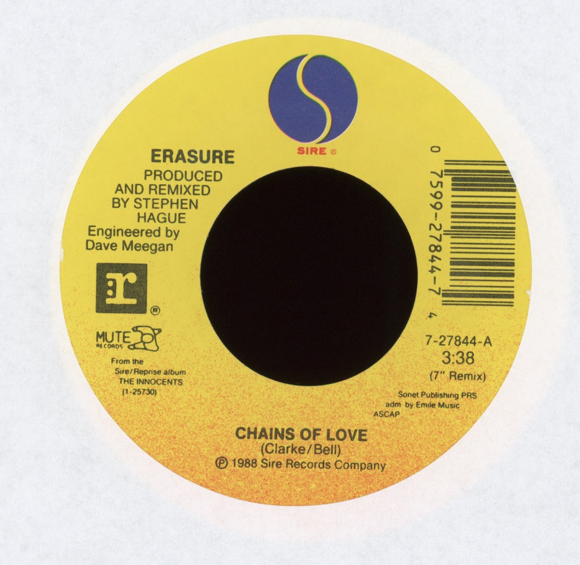 Erasure - Chains Of Love on Sire With Picture Sleeve