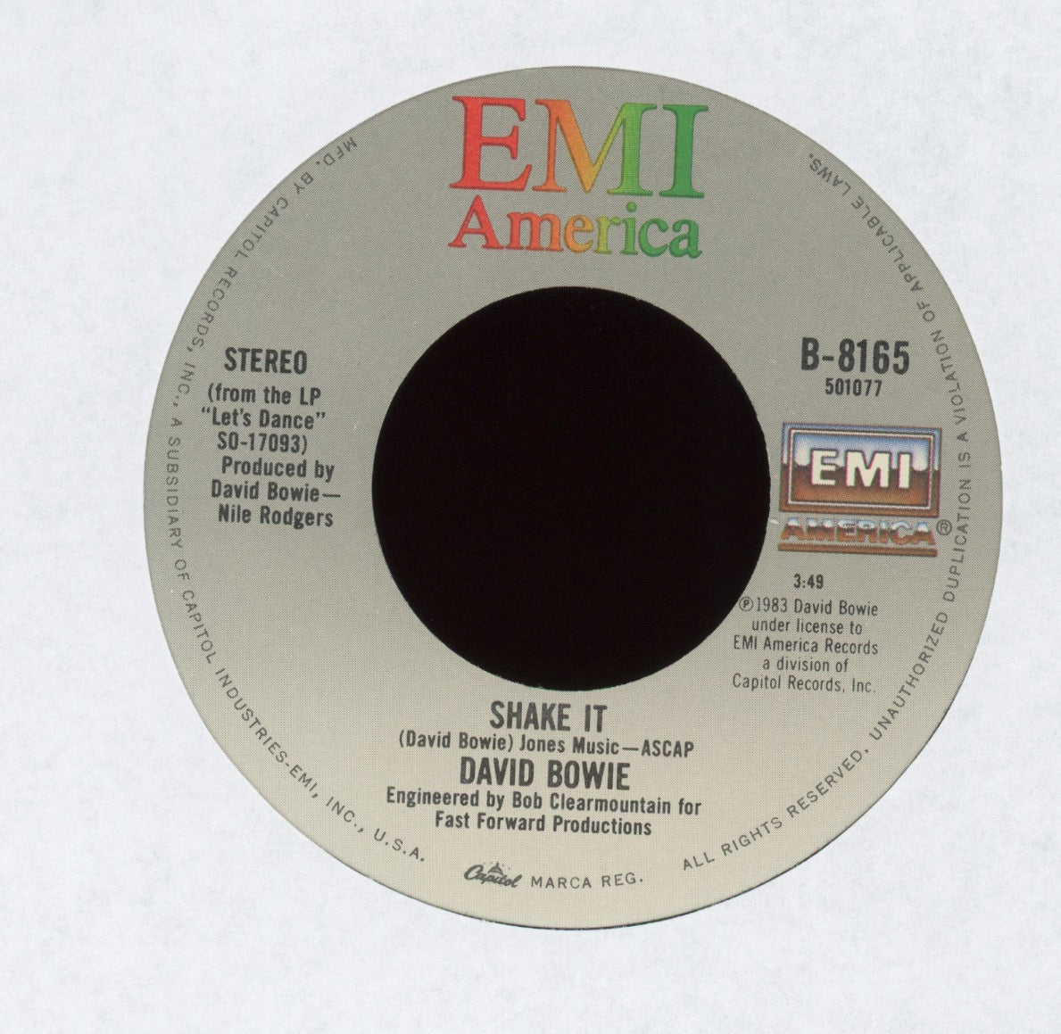 David Bowie - China Girl on EMI America With Picture Sleeve