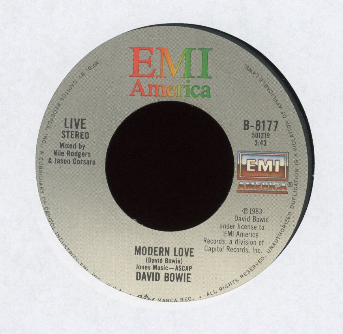 David Bowie - Modern Love on EMI America With Picture Sleeve