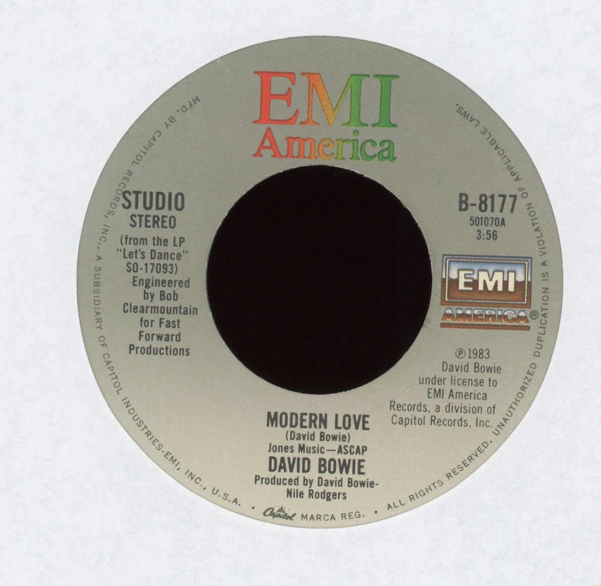 David Bowie - Modern Love on EMI America With Picture Sleeve