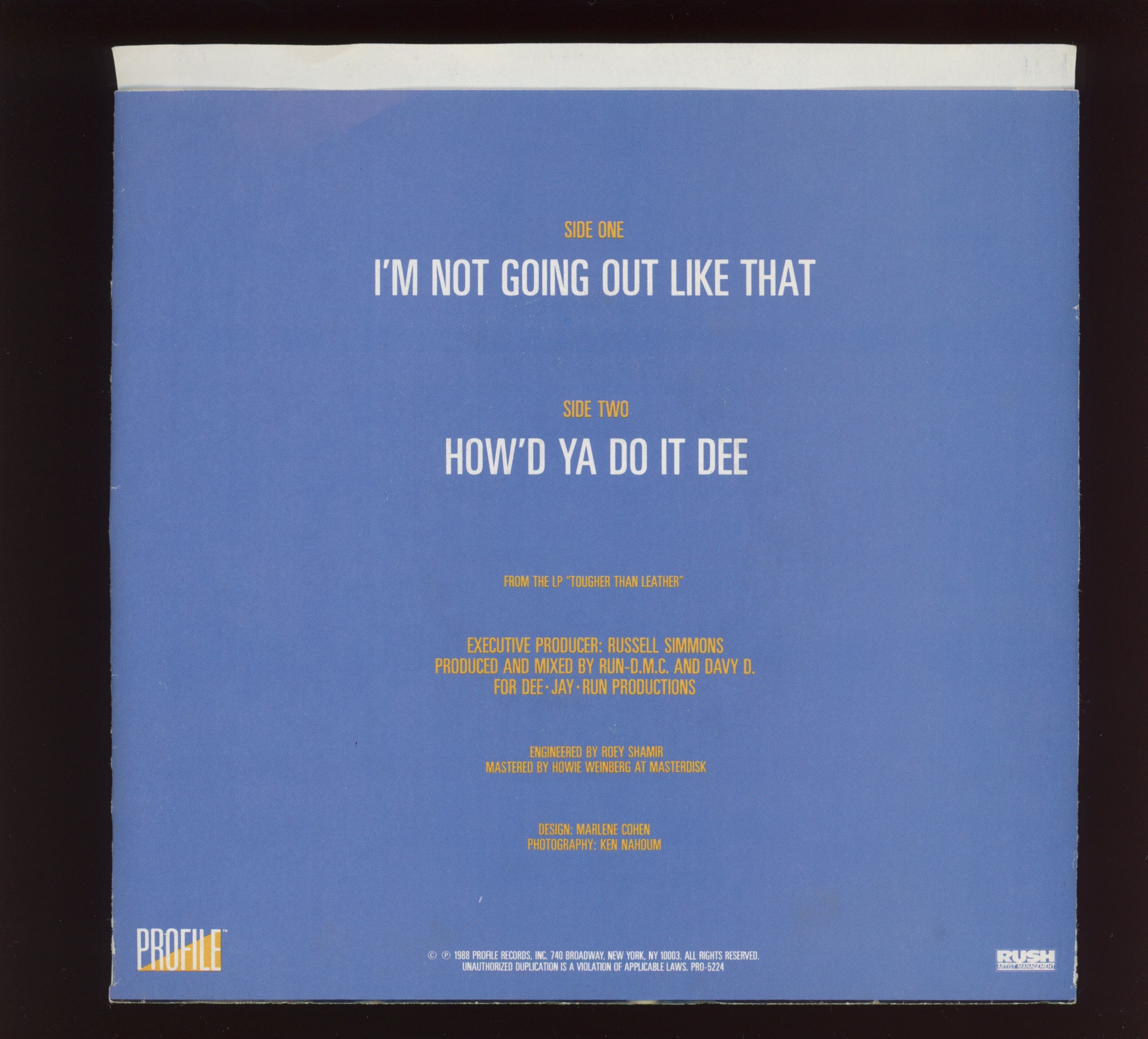 Run-DMC - I'm Not Going Out Like That on Profile With Picture Sleeve