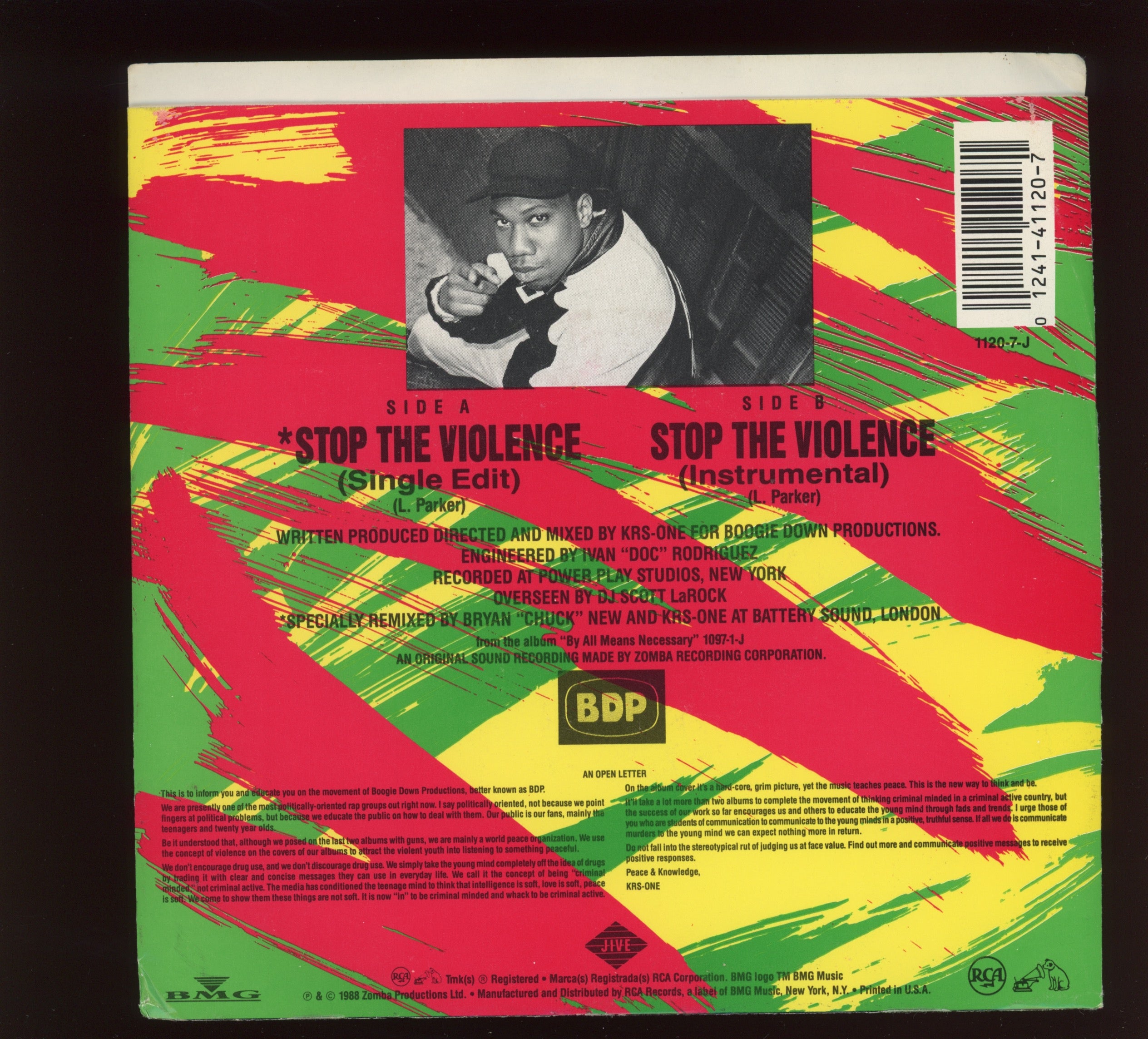 Boogie Down Productions - Stop The Violence on Jive With Picture Sleeve