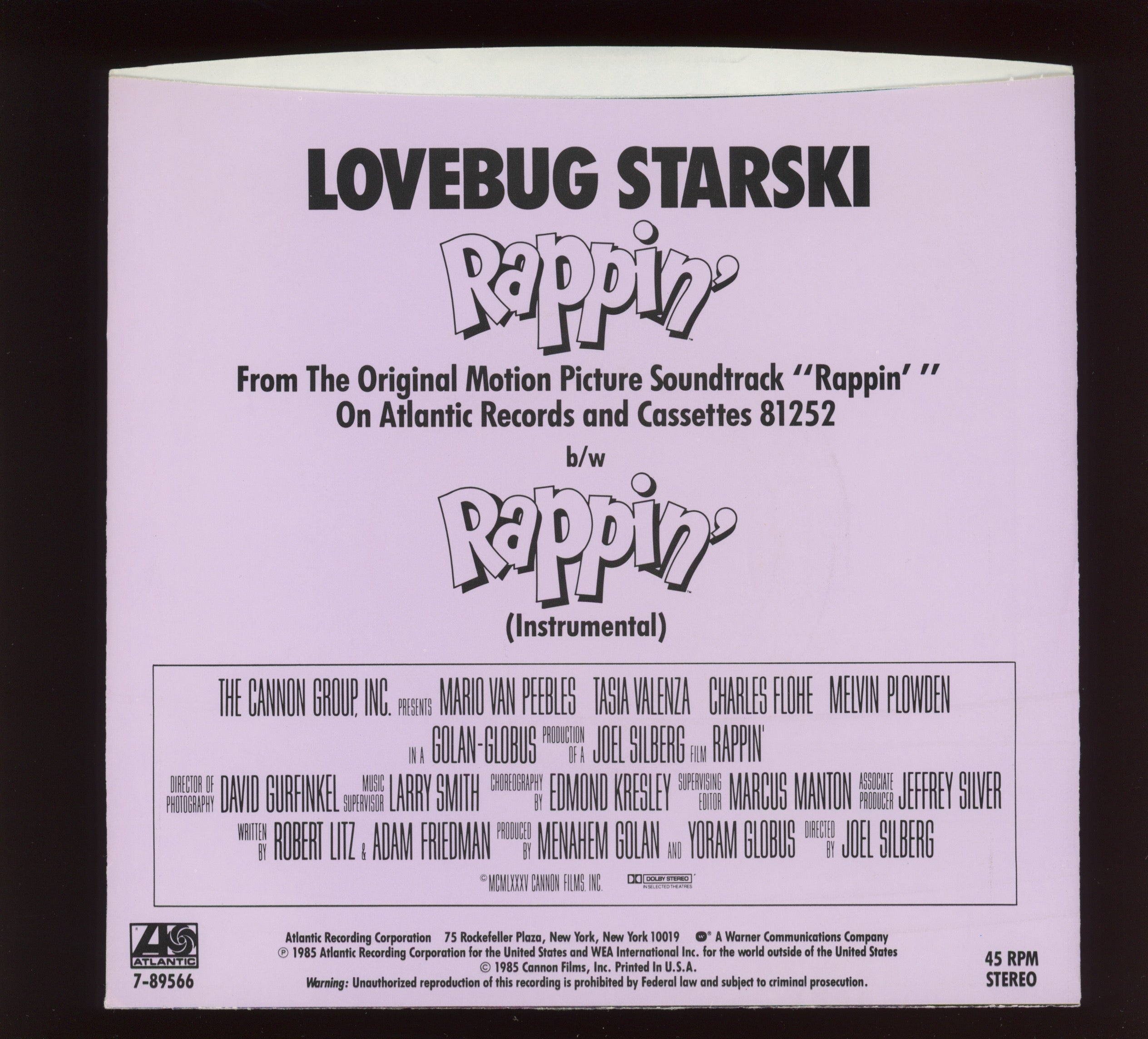 Lovebug Starski - Rappin' on Atlantic With Picture Sleeve