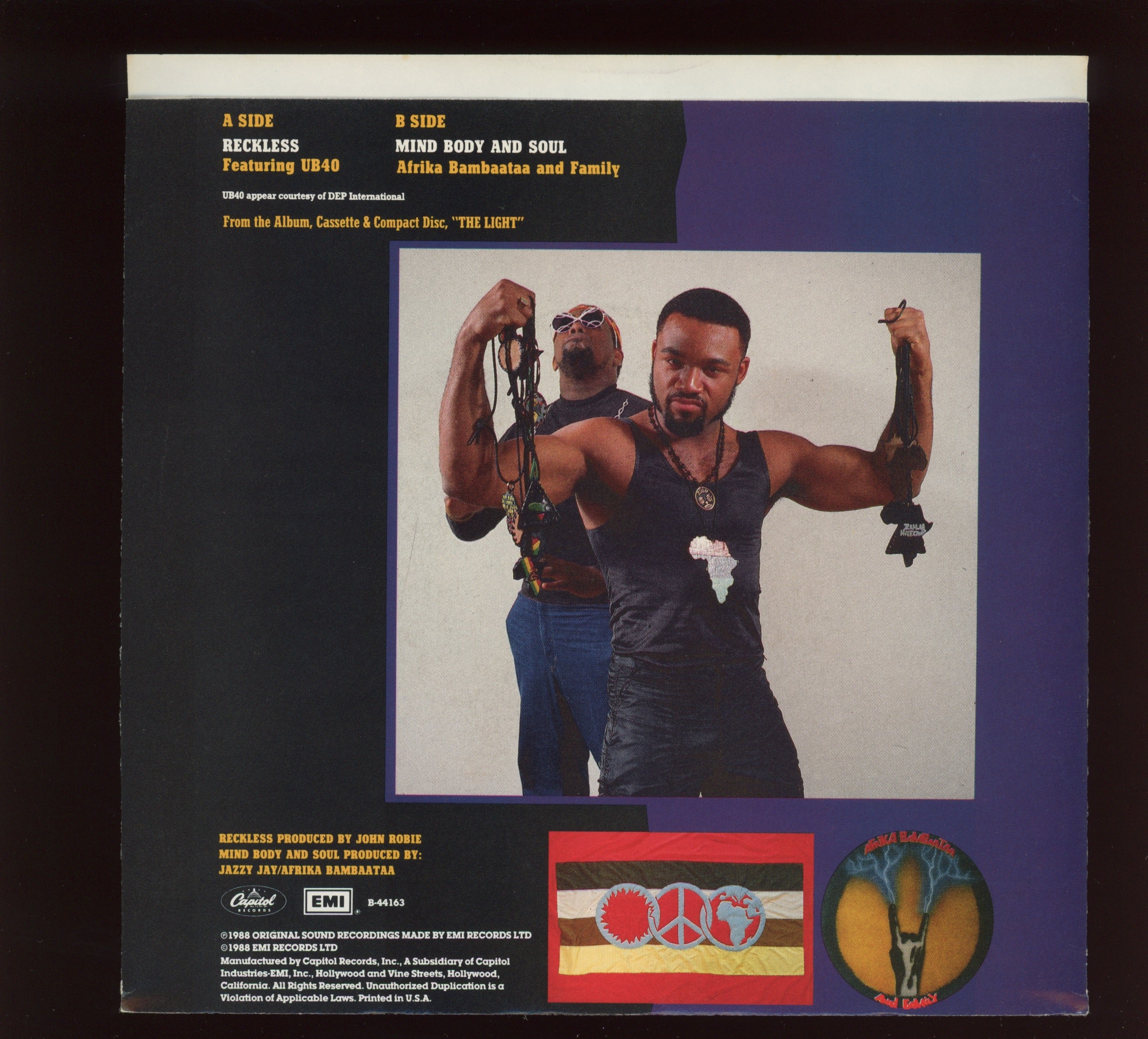 Afrika Bambaataa & Family With UB40 - Reckless on Capitol With Picture Sleeve