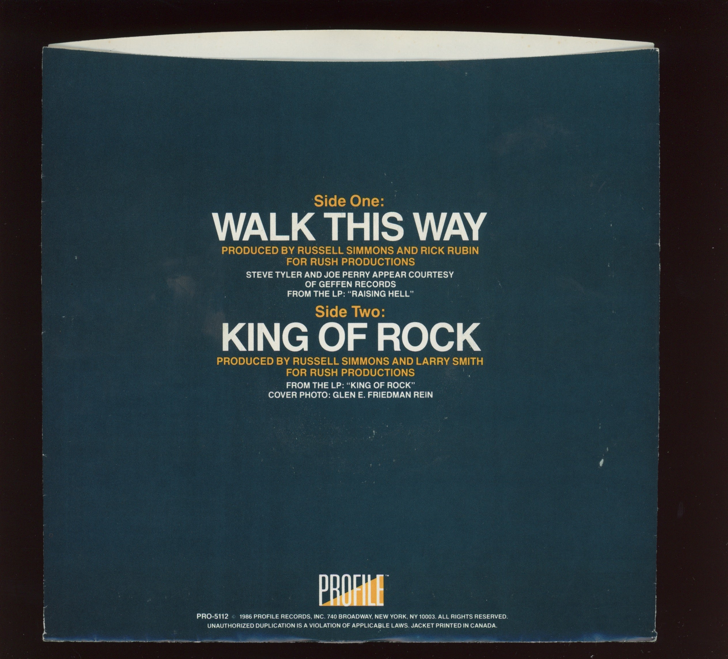 Run-DMC - Walk This Way on Profile With Picture Sleeve