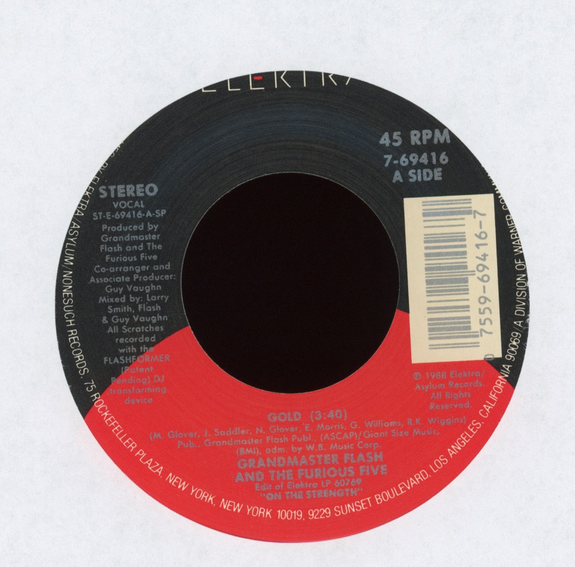 Grandmaster Flash & The Furious Five - Gold on Elektra With Picture Sleeve