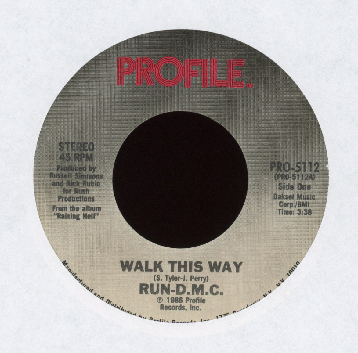 Run-DMC - Walk This Way on Profile With Picture Sleeve