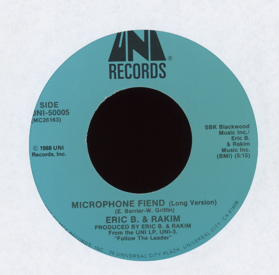 Eric B. & Rakim - Microphone Fiend on Uni With Picture Sleeve