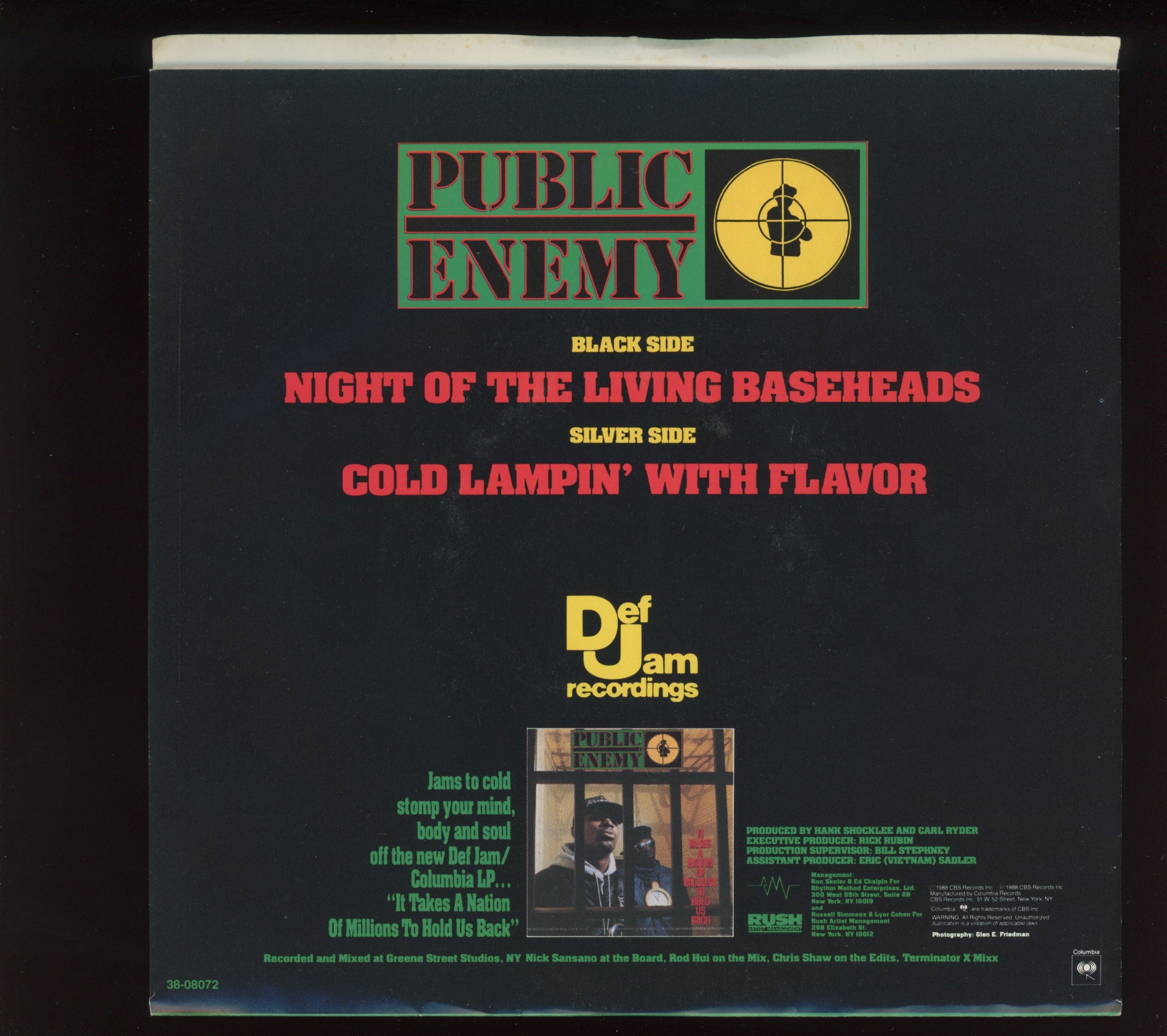 Public Enemy - Night Of The Living Baseheads on Def Jam With Picture Sleeve