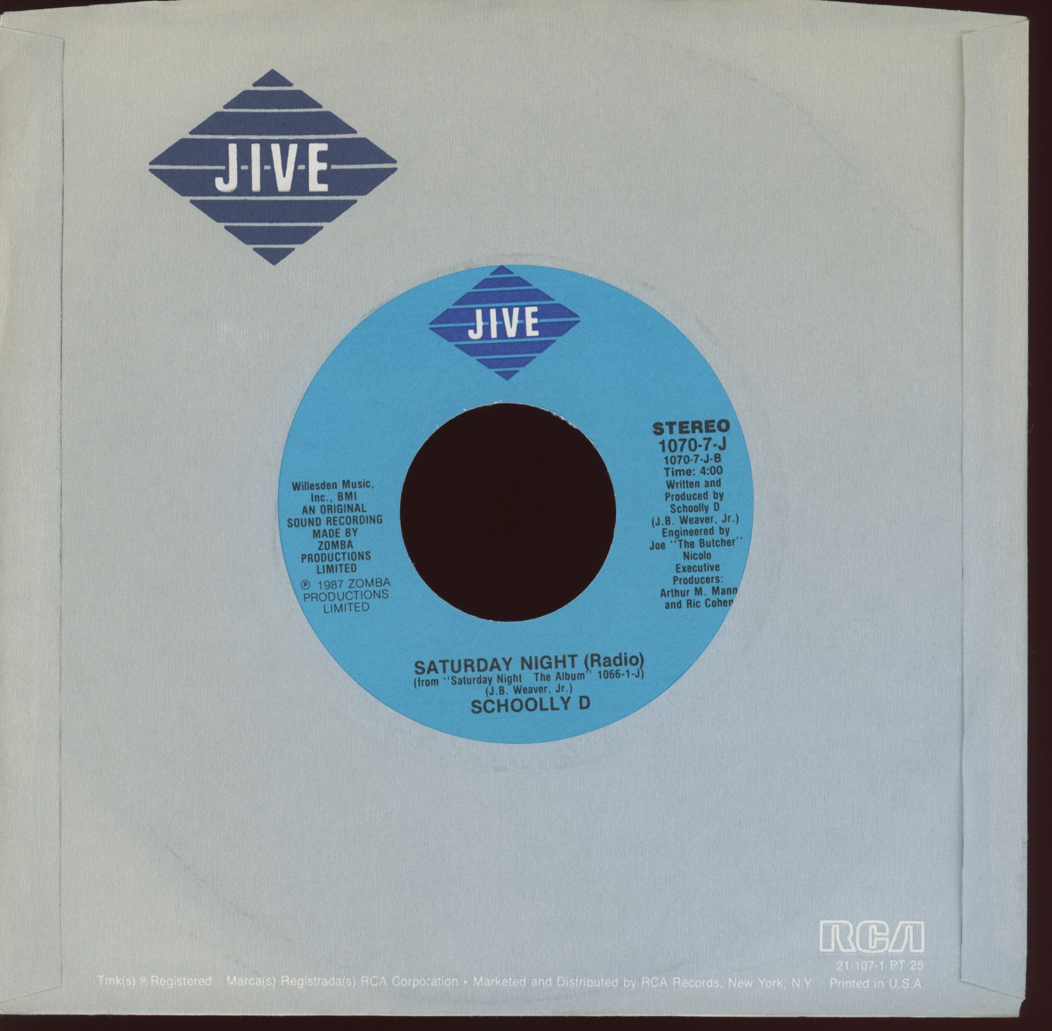 Schoolly D - Parkside 5-2 / Saturday Night on Jive