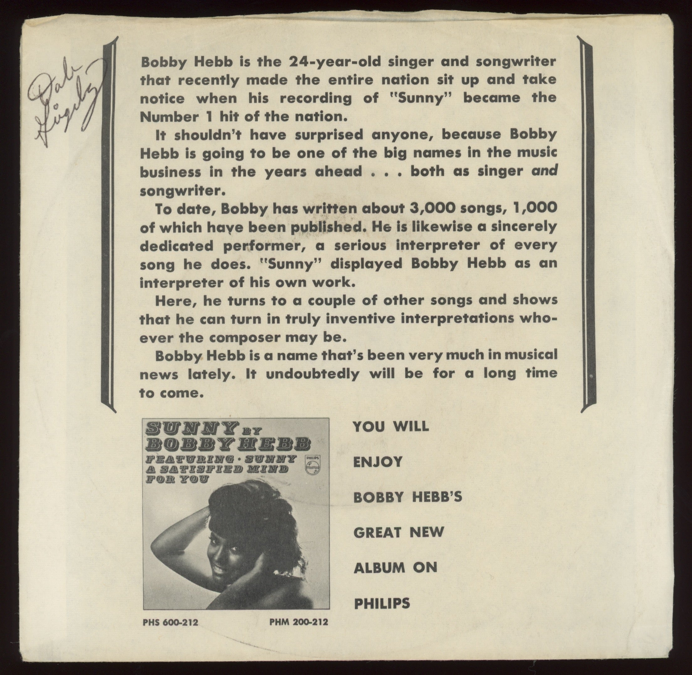 Bobby Hebb - Love, Love, Love on Philips 45 With Picture Sleeve